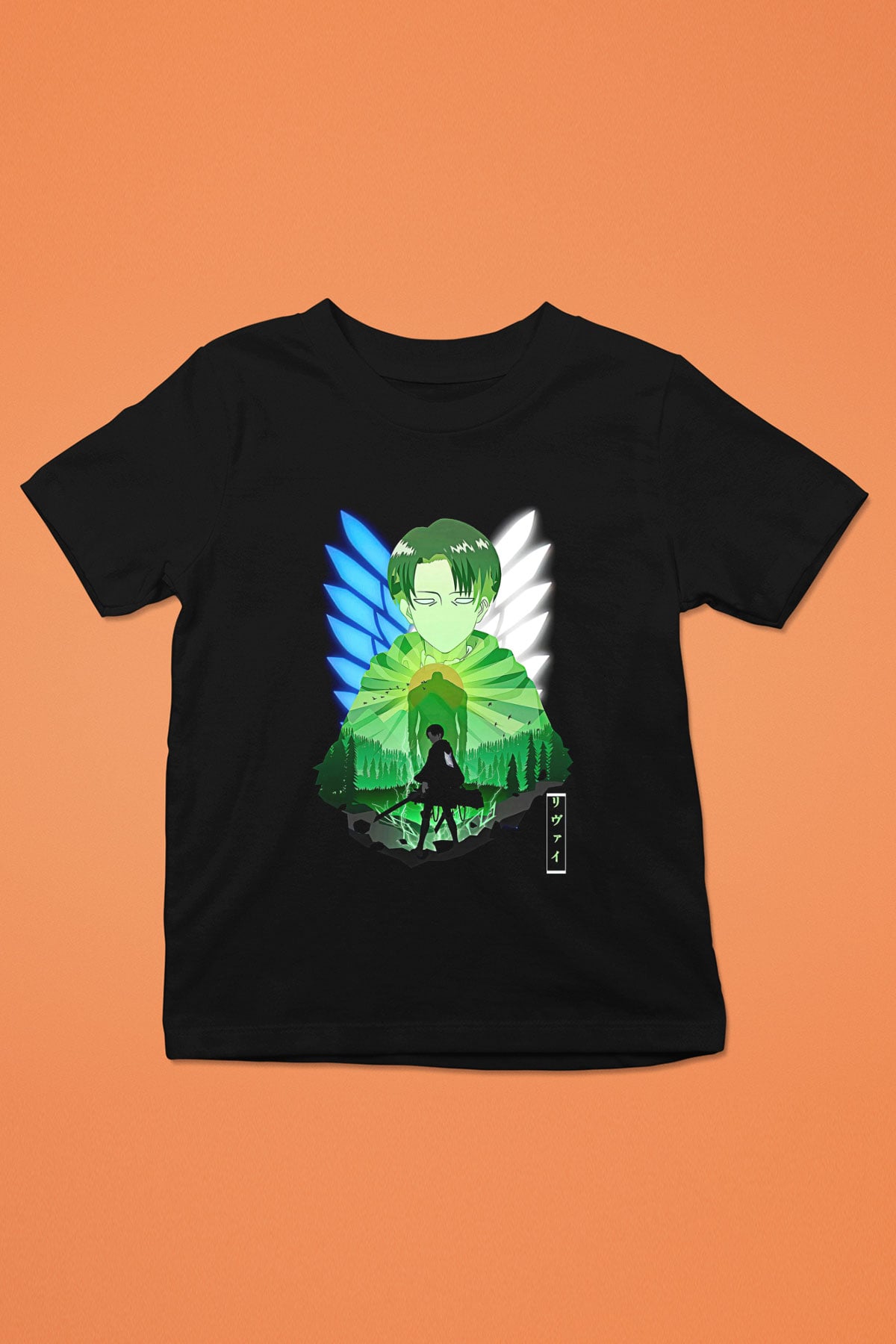 Attack On Titan Baskılı Unisex Siyah Çocuk Tişört - Tshirt