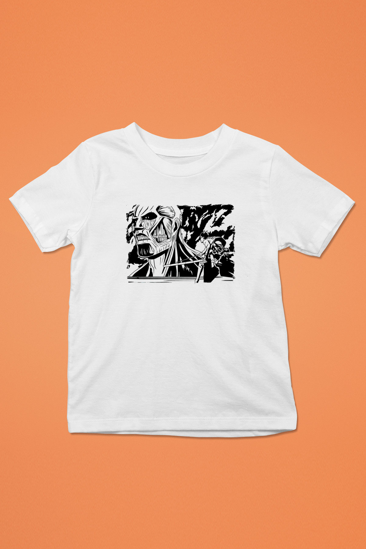Attack On Titan Baskılı Unisex Siyah Çocuk Tişört - Tshirt