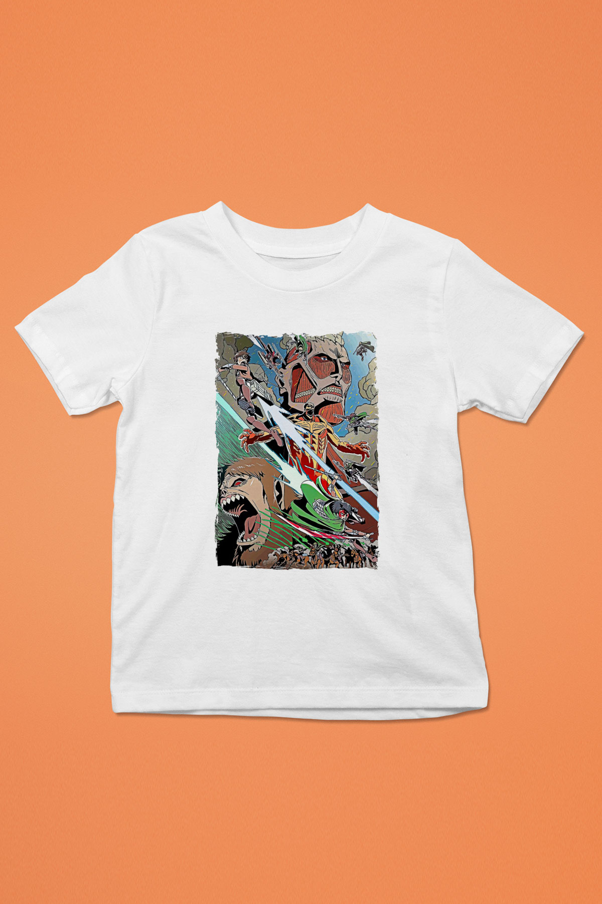 Attack On Titan Baskılı Unisex Siyah Çocuk Tişört - Tshirt