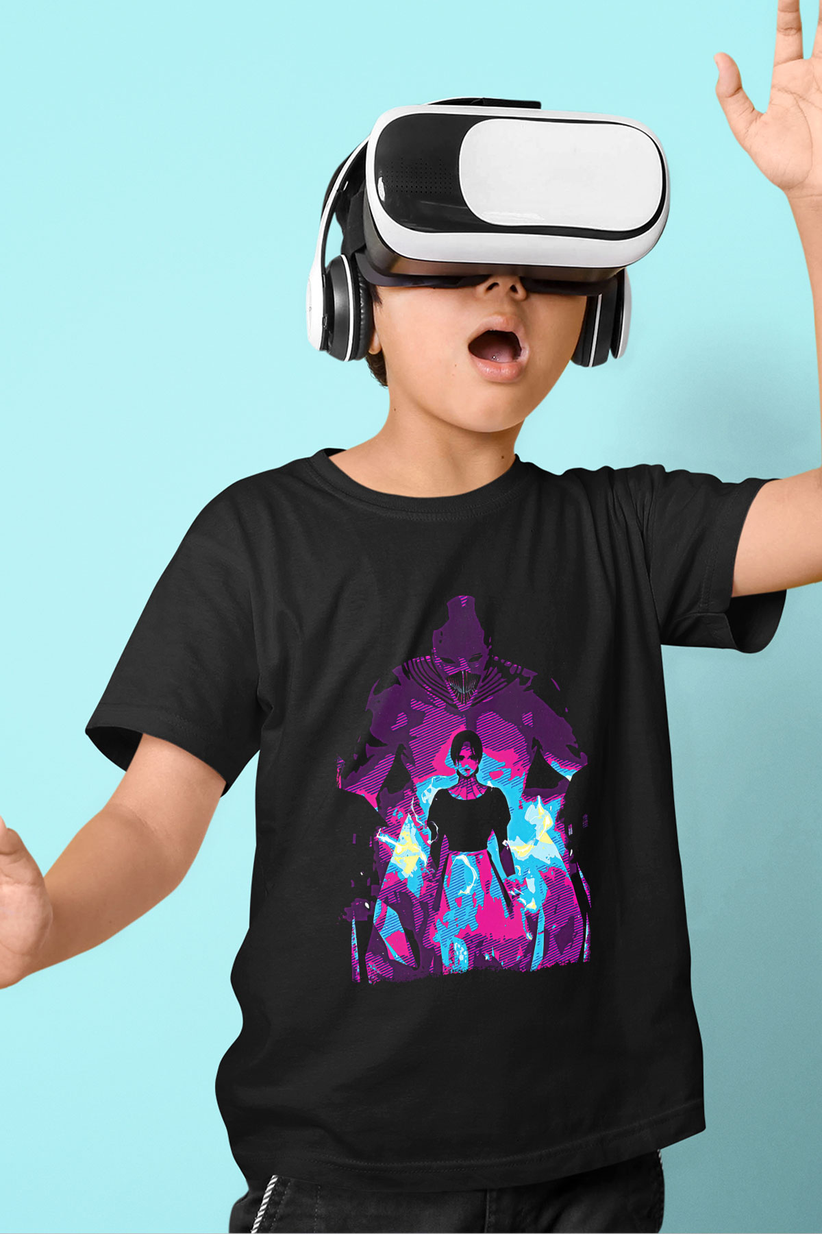 Attack On Titan Baskılı Unisex Siyah Çocuk Tişört - Tshirt