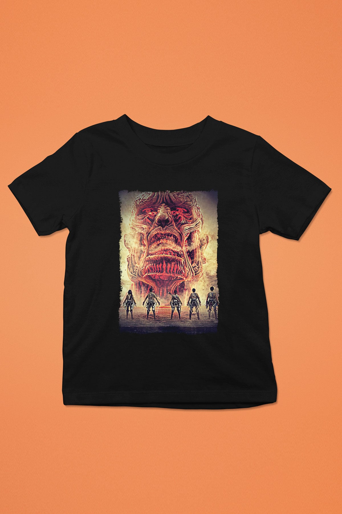 Attack On Titan Baskılı Unisex Siyah Çocuk Tişört - Tshirt