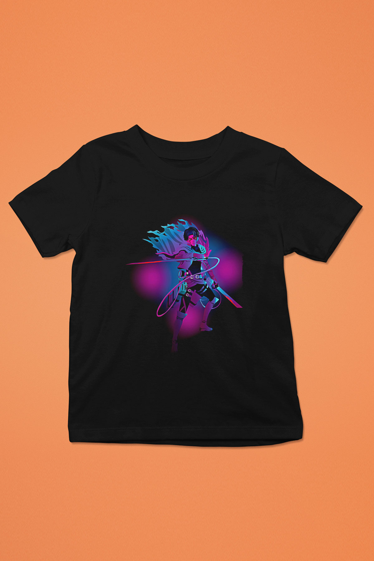 Attack On Titan Baskılı Unisex Siyah Çocuk Tişört - Tshirt