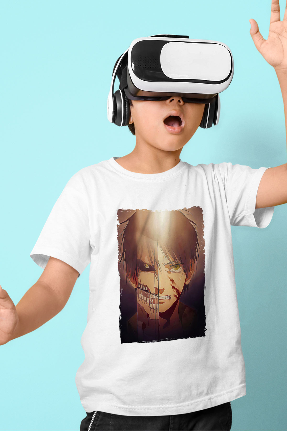 Attack On Titan Baskılı Unisex Siyah Çocuk Tişört - Tshirt