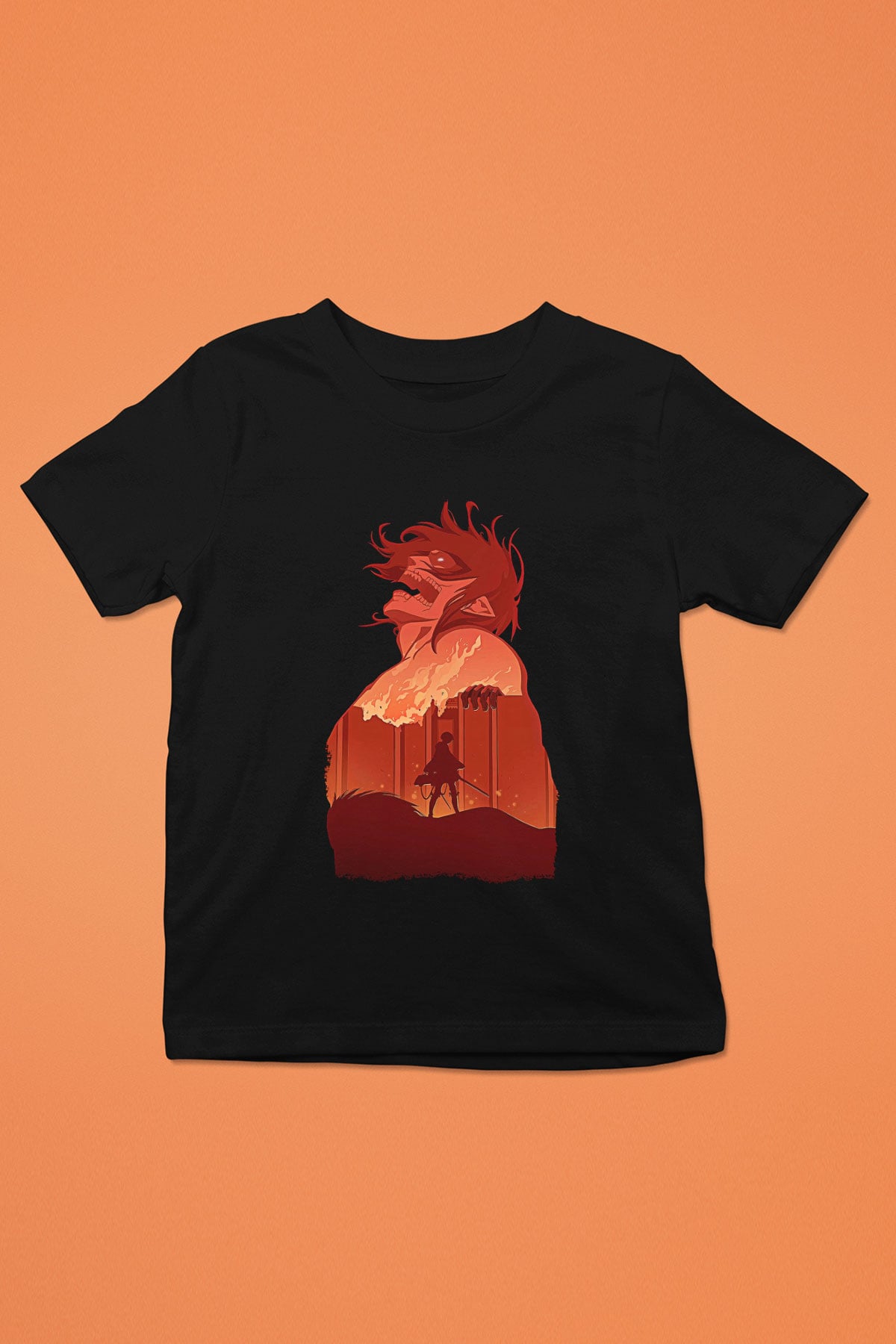 Attack On Titan Baskılı Unisex Siyah Çocuk Tişört - Tshirt