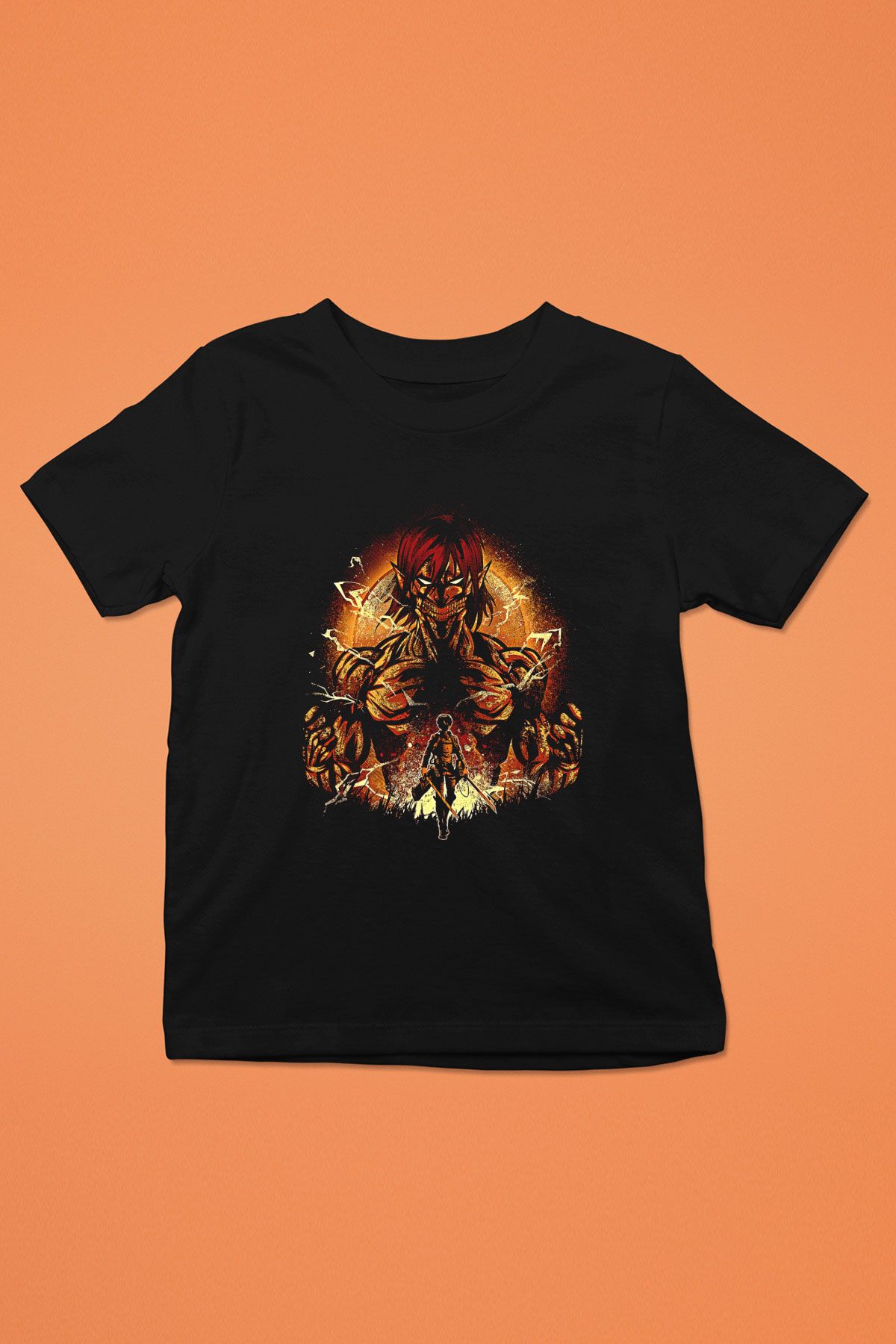 Attack On Titan Baskılı Unisex Siyah Çocuk Tişört - Tshirt