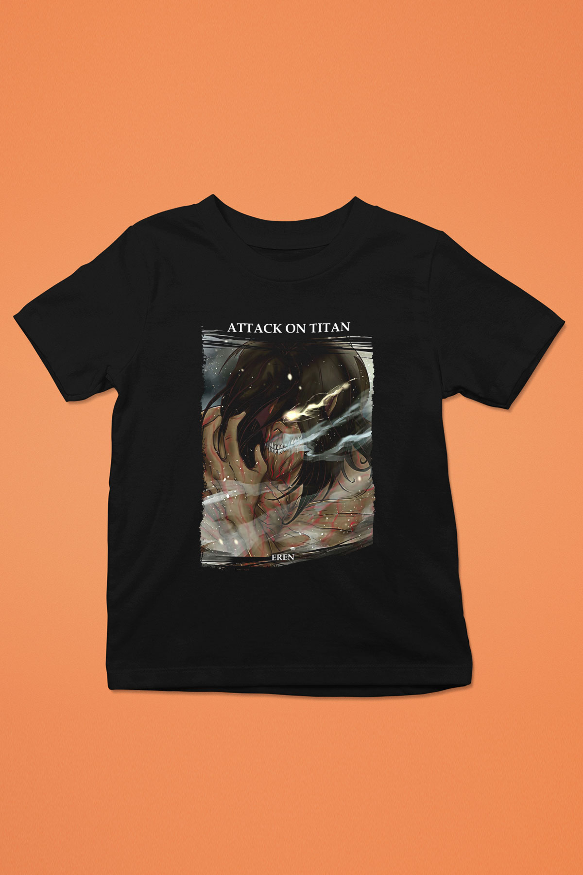 Attack On Titan Baskılı Unisex Siyah Çocuk Tişört - Tshirt