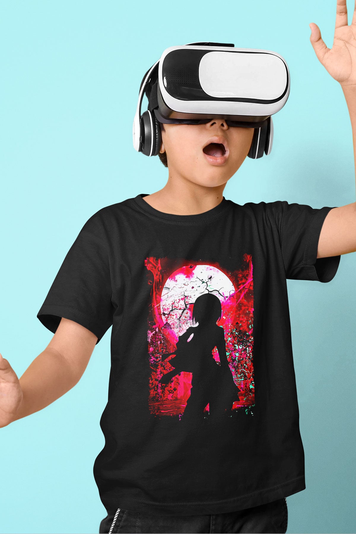 Attack On Titan Baskılı Unisex Siyah Çocuk Tişört - Tshirt