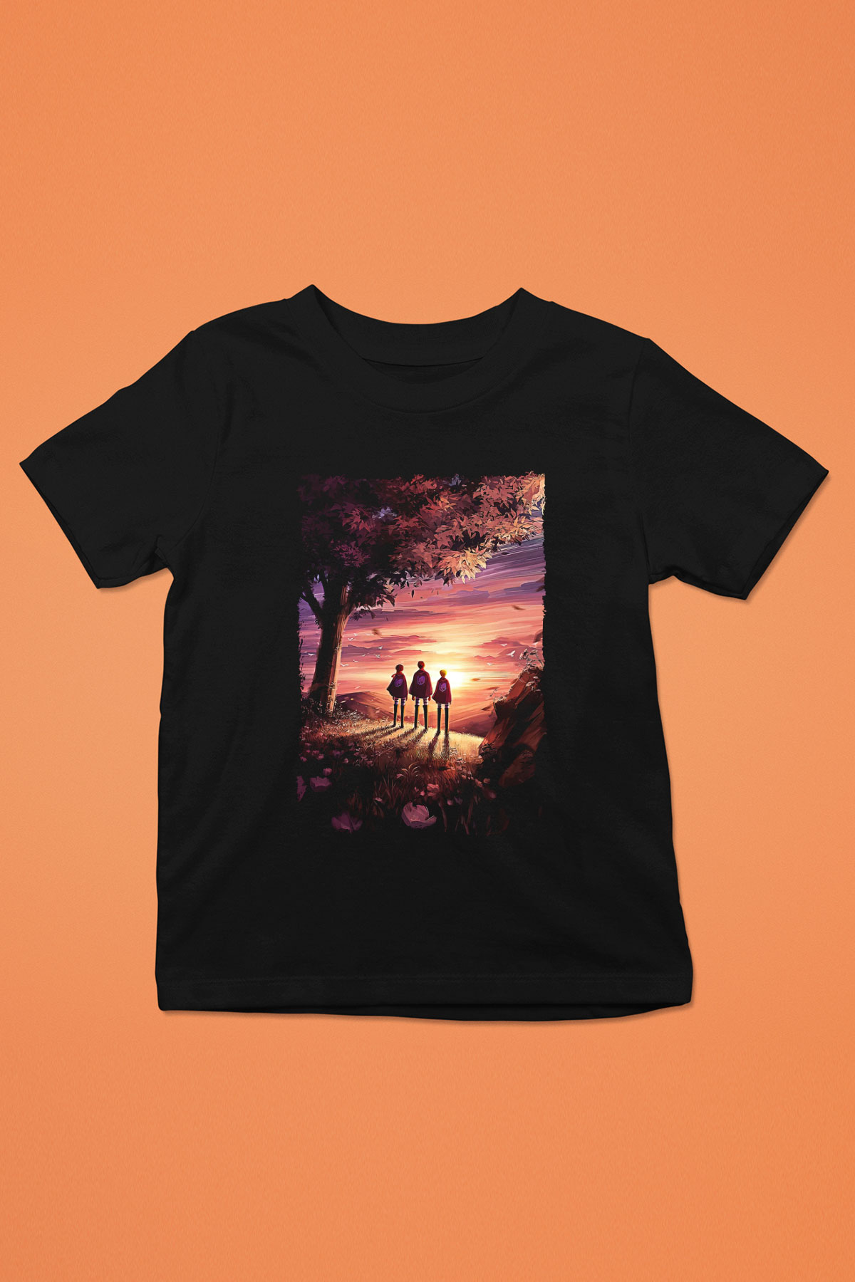 Attack On Titan Baskılı Unisex Siyah Çocuk Tişört - Tshirt
