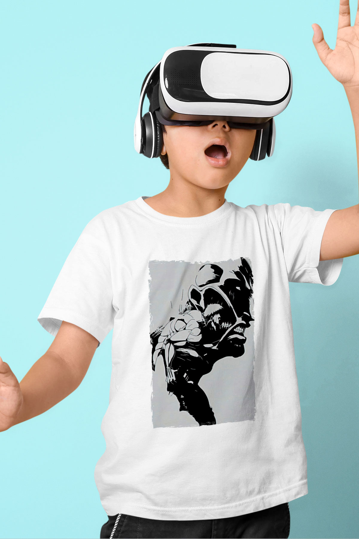 Attack On Titan Baskılı Unisex Siyah Çocuk Tişört - Tshirt