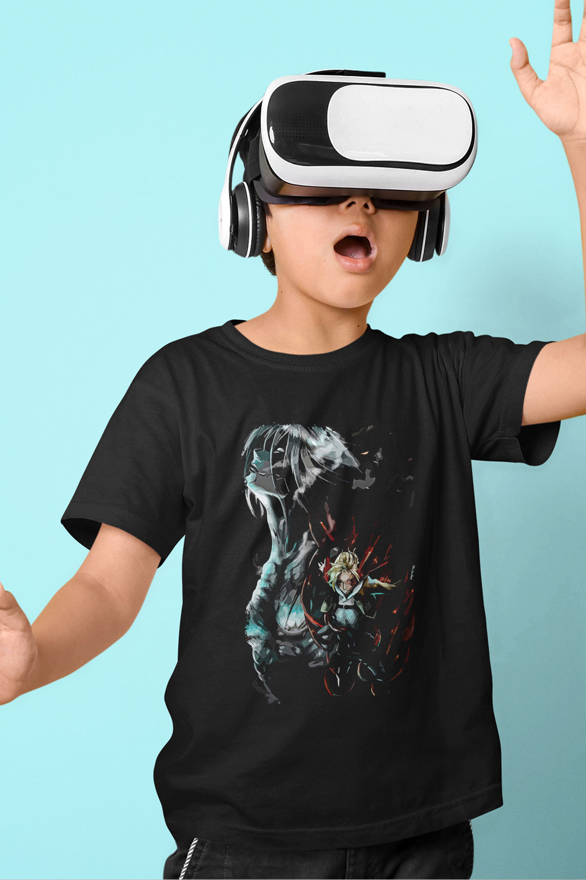 Attack On Titan Baskılı Unisex Siyah Çocuk Tişört - Tshirt