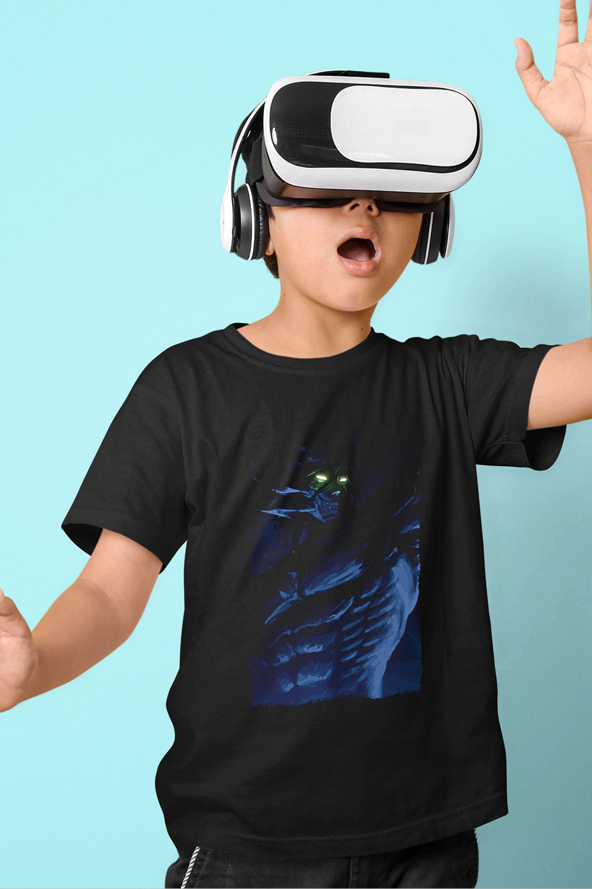 Attack On Titan Baskılı Unisex Siyah Çocuk Tişört - Tshirt