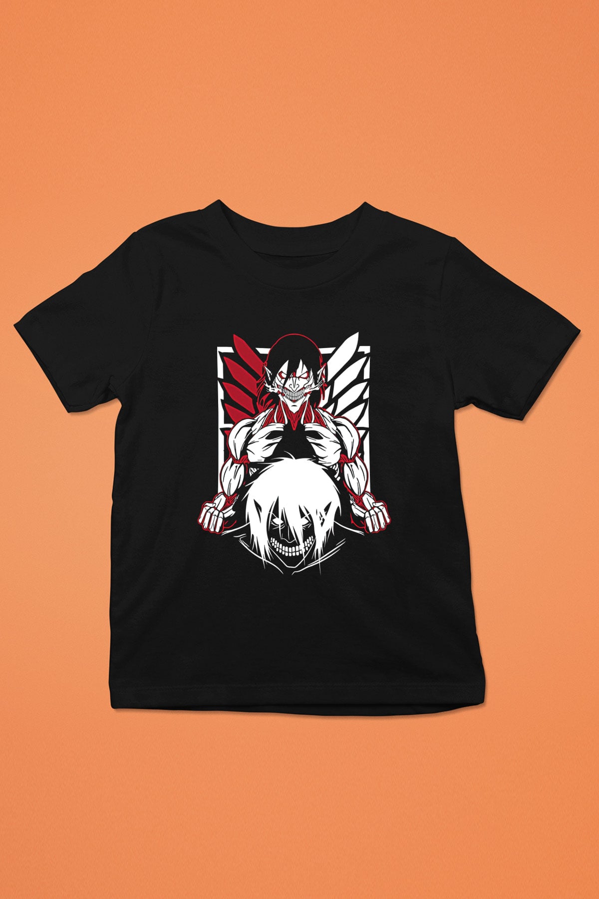 Attack On Titan Baskılı Unisex Siyah Çocuk Tişört - Tshirt