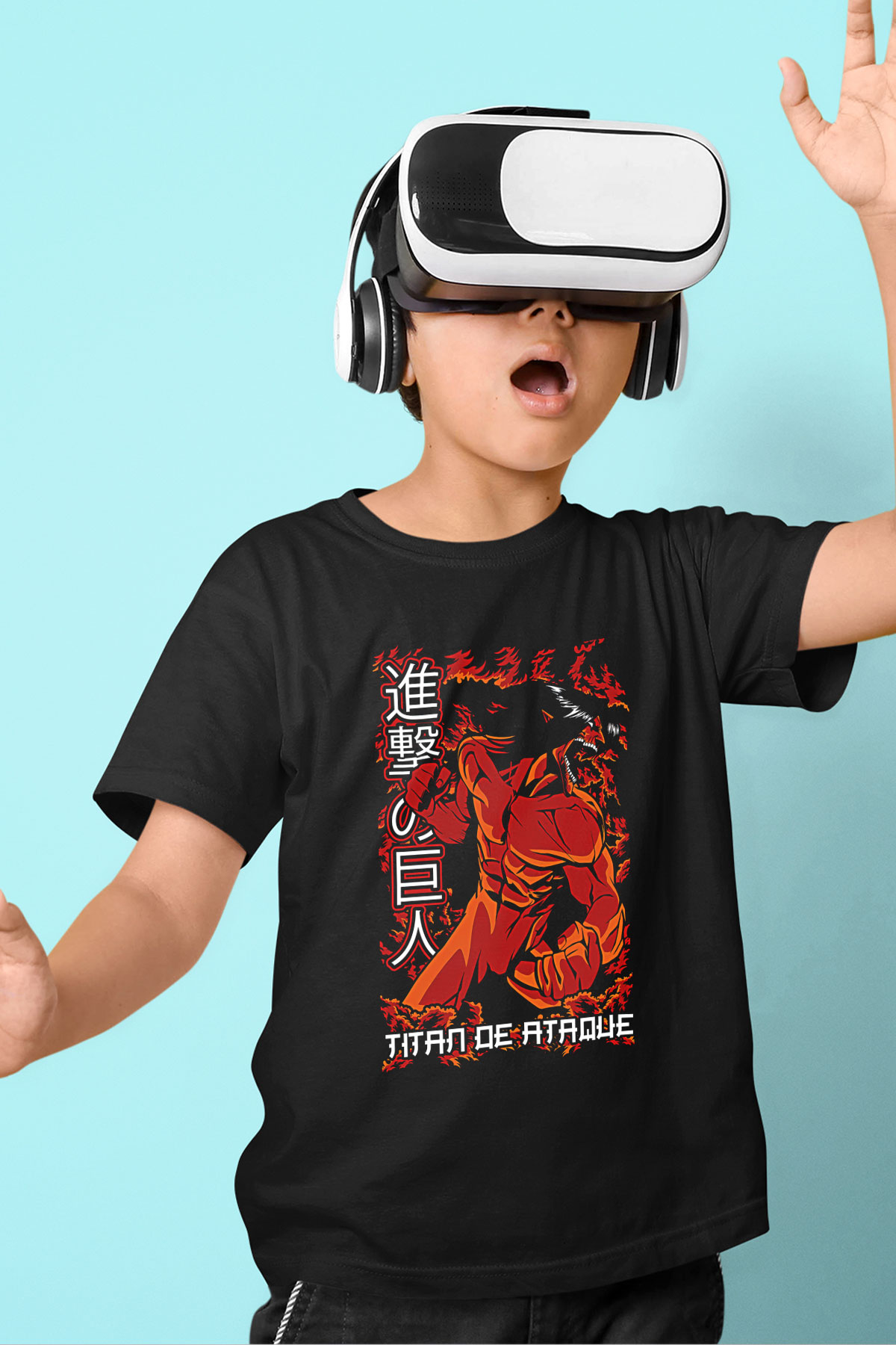 Attack On Titan Baskılı Unisex Siyah Çocuk Tişört - Tshirt