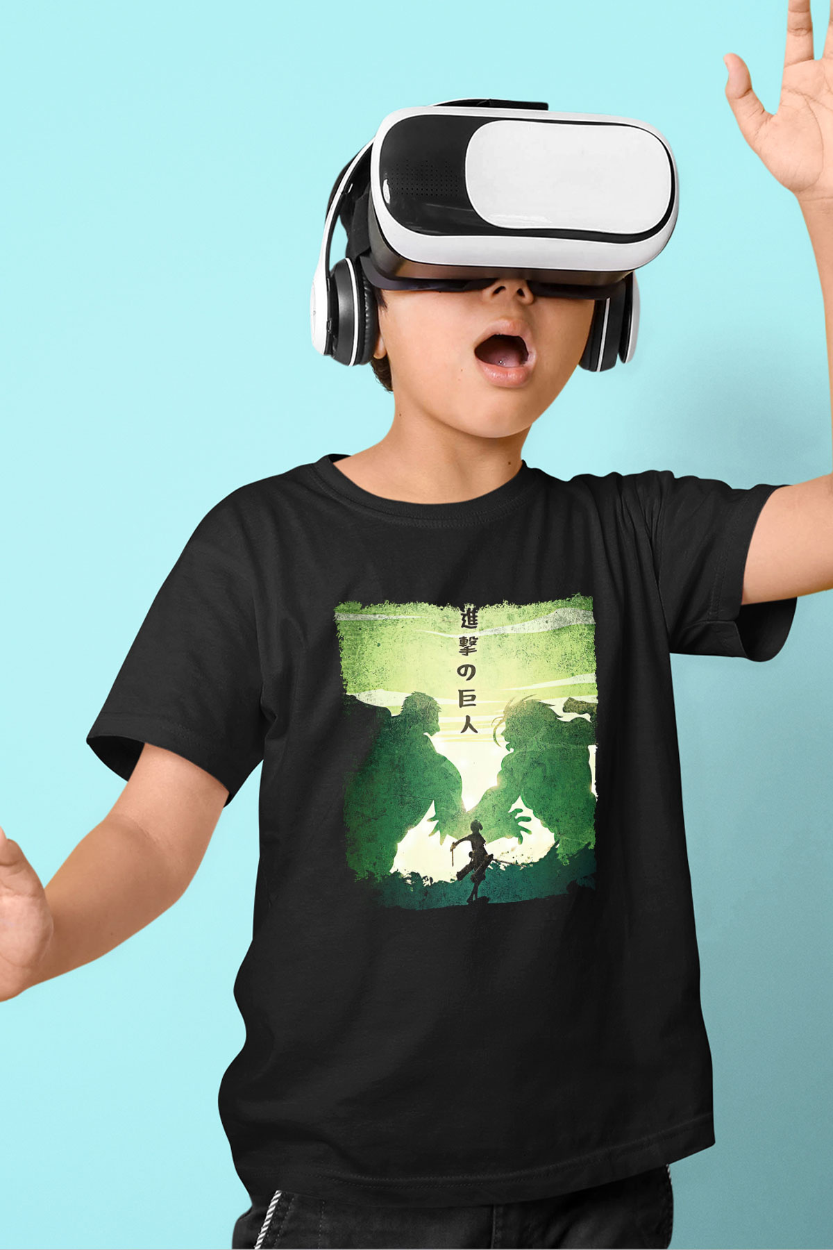 Attack On Titan Baskılı Unisex Siyah Çocuk Tişört - Tshirt