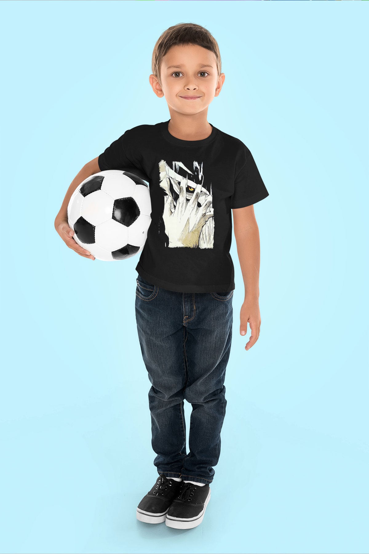 Attack On Titan Baskılı Unisex Siyah Çocuk Tişört - Tshirt