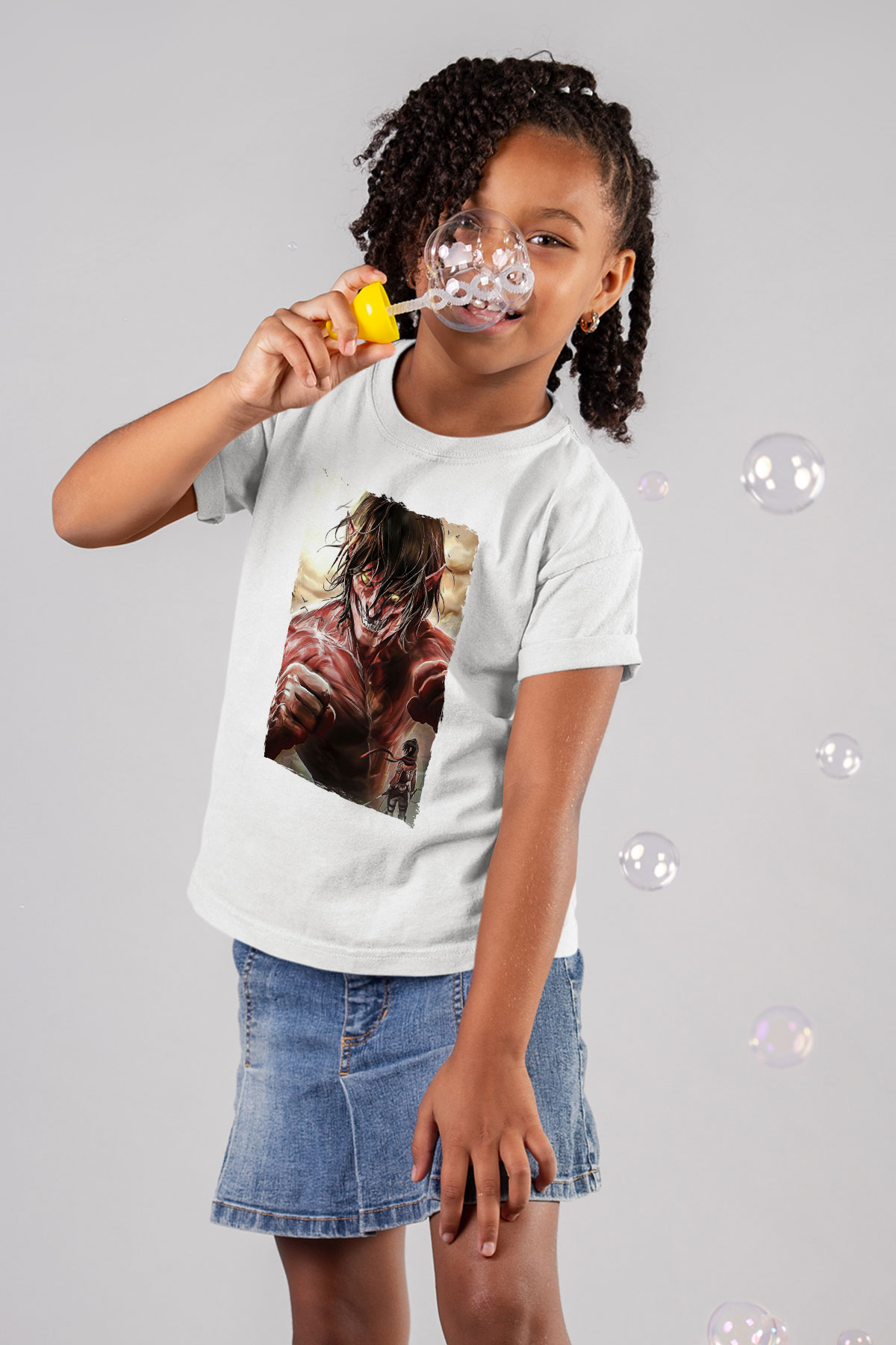 Attack On Titan Baskılı Unisex Siyah Çocuk Tişört - Tshirt