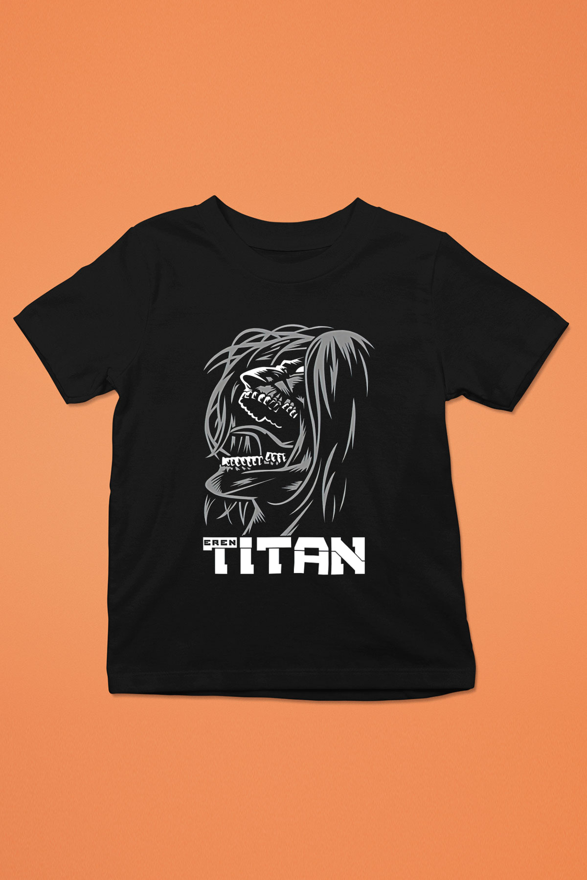 Attack On Titan Baskılı Unisex Siyah Çocuk Tişört - Tshirt