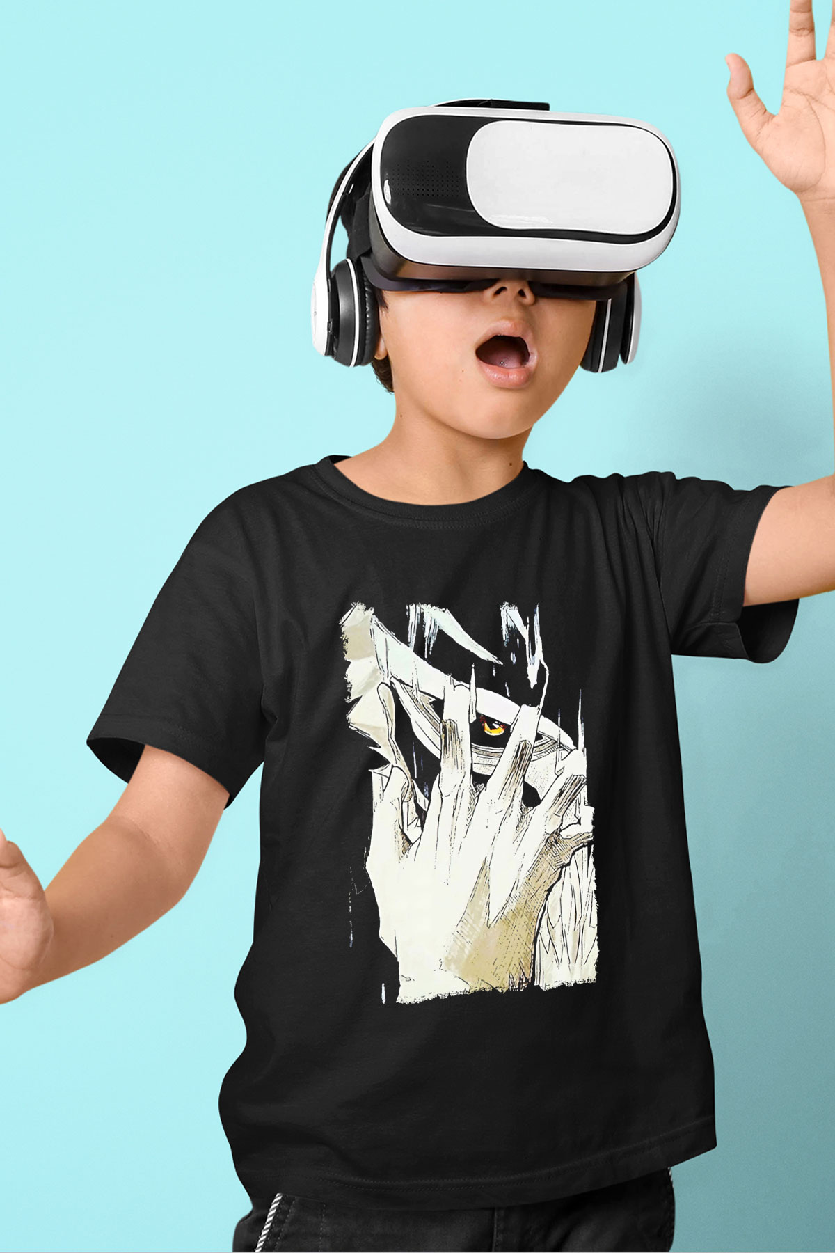 Attack On Titan Baskılı Unisex Siyah Çocuk Tişört - Tshirt