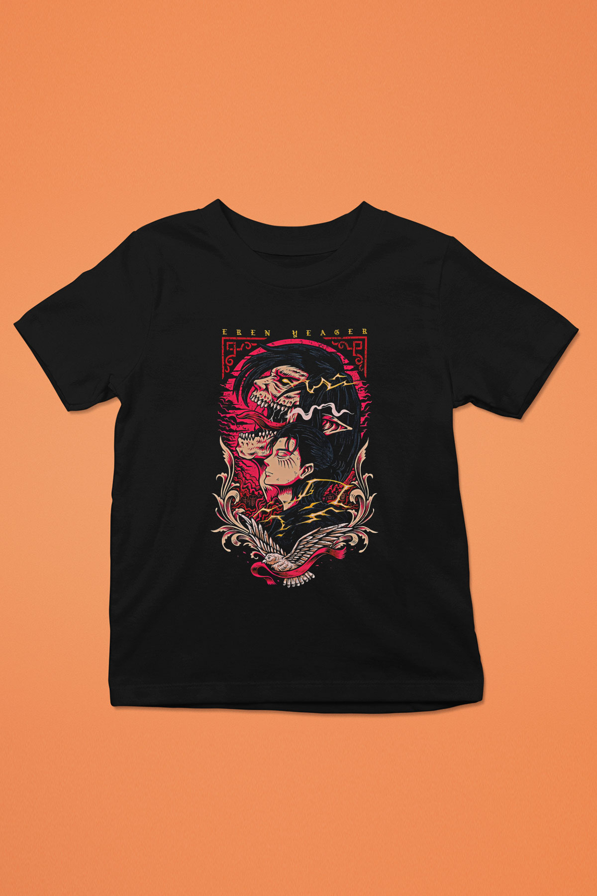 Attack On Titan Baskılı Unisex Siyah Çocuk Tişört - Tshirt