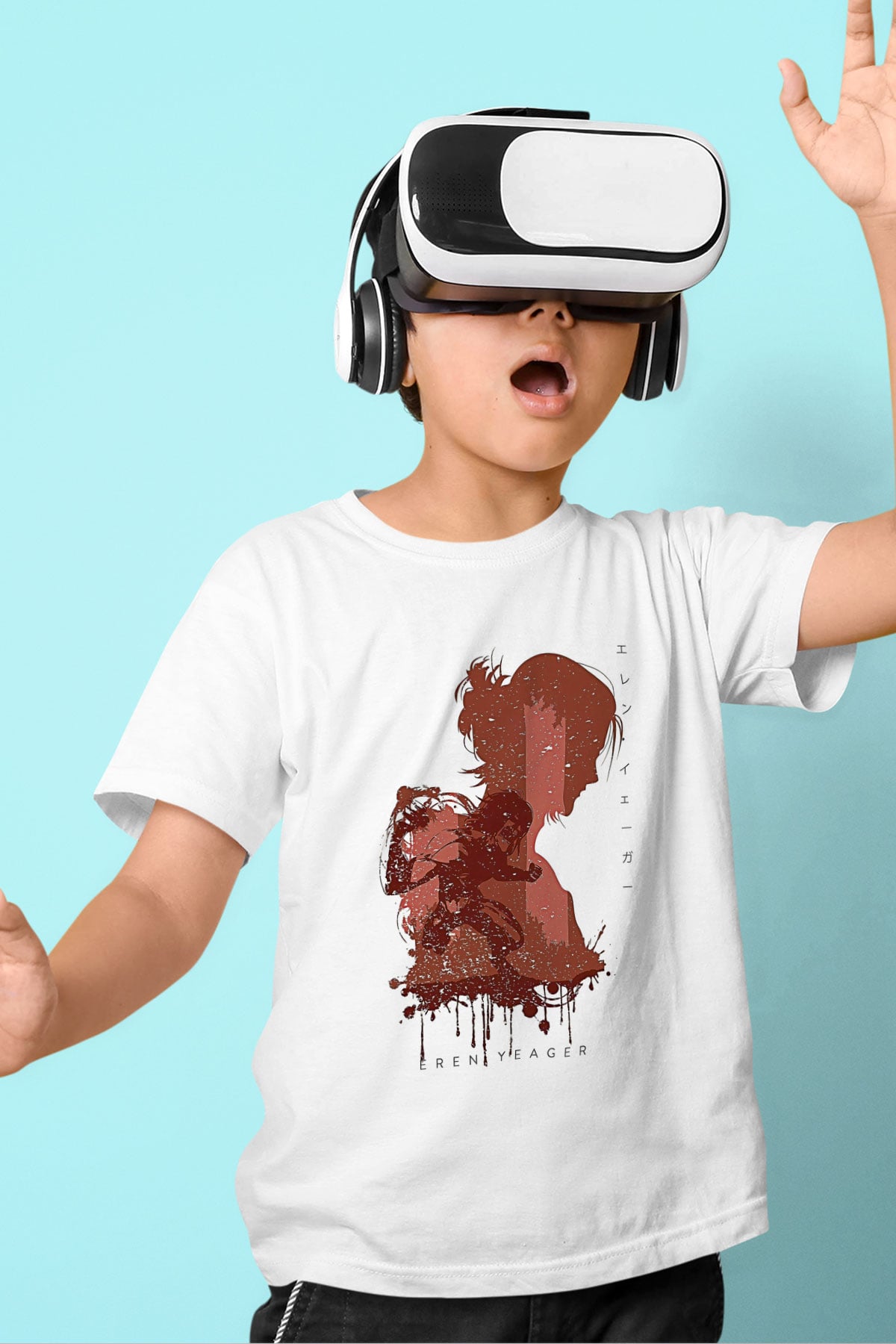 Attack On Titan Baskılı Unisex Siyah Çocuk Tişört - Tshirt