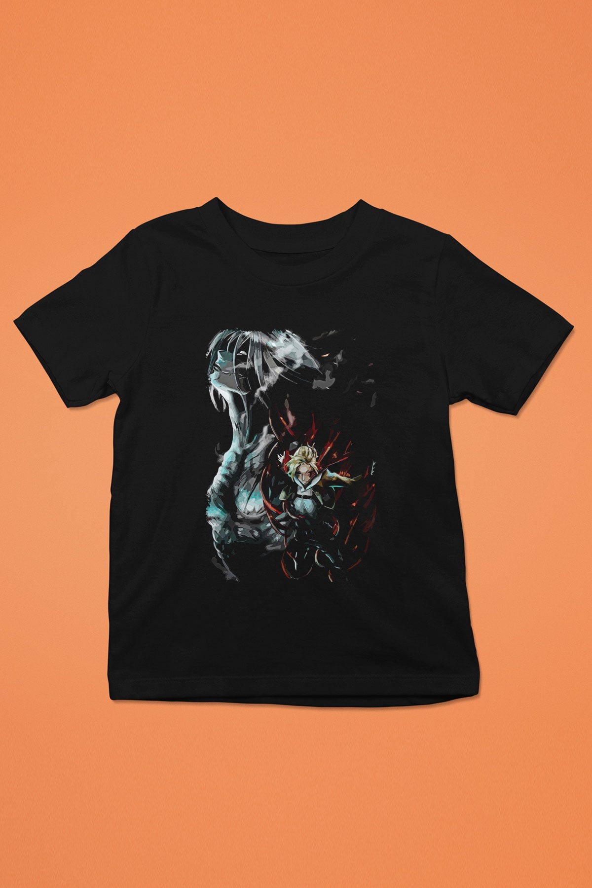 Attack On Titan Baskılı Unisex Siyah Çocuk Tişört - Tshirt