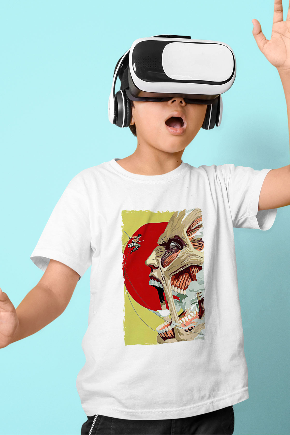 Attack On Titan Baskılı Unisex Siyah Çocuk Tişört - Tshirt