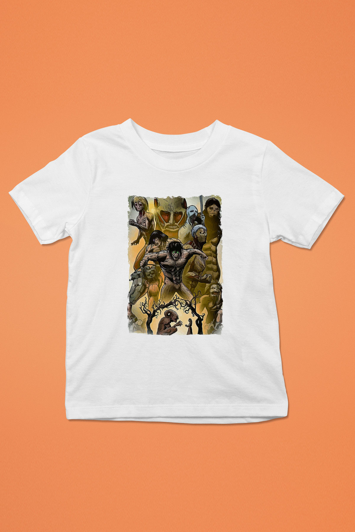 Attack On Titan Baskılı Unisex Siyah Çocuk Tişört - Tshirt