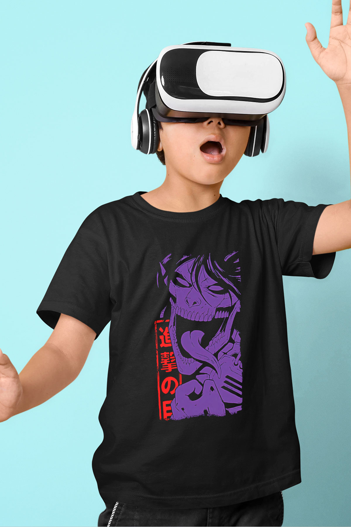 Attack On Titan Baskılı Unisex Siyah Çocuk Tişört - Tshirt