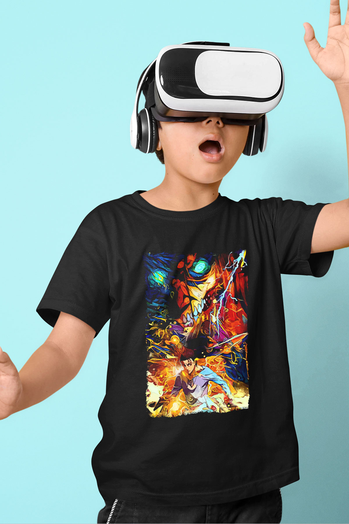Attack On Titan Baskılı Unisex Siyah Çocuk Tişört - Tshirt