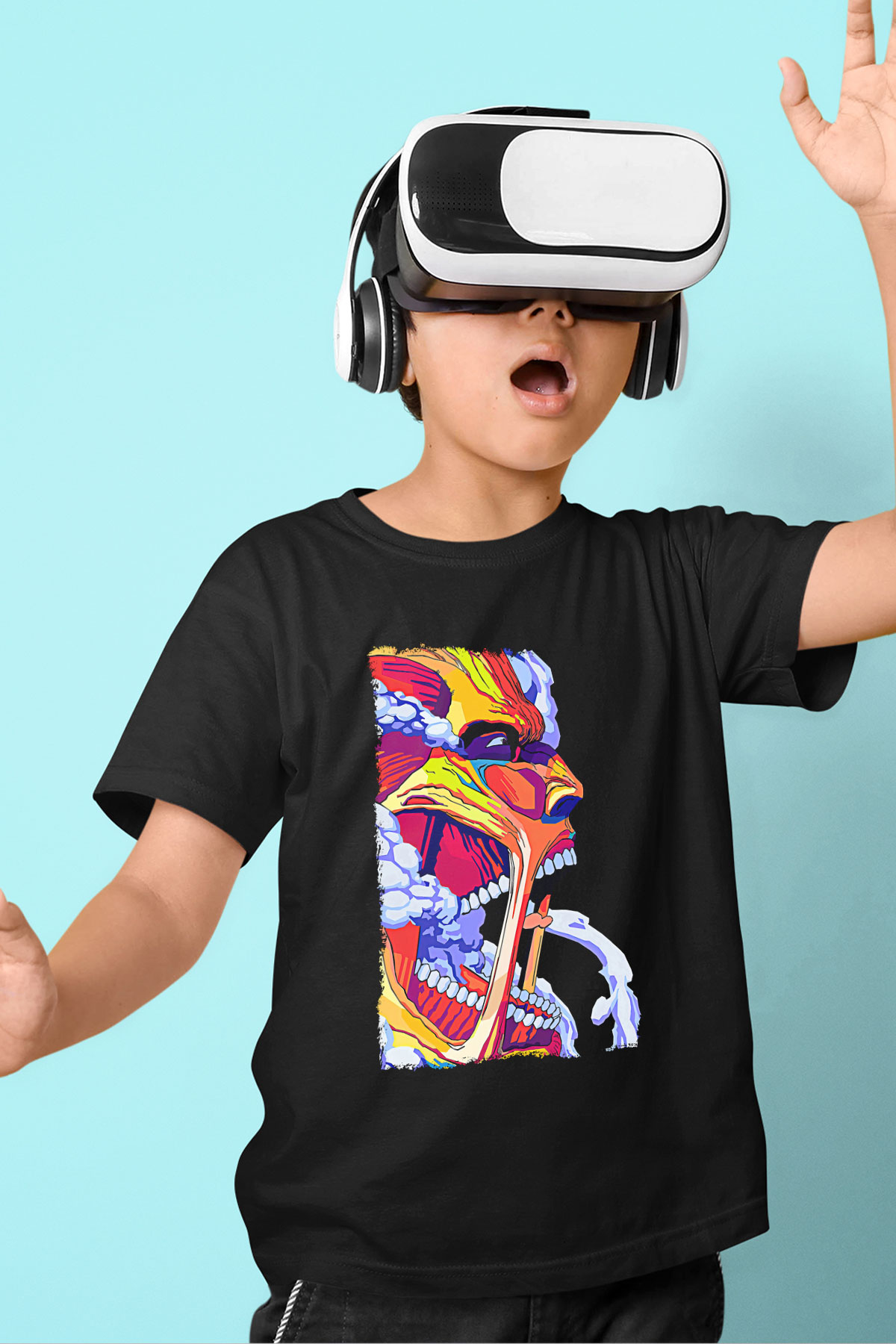 Attack On Titan Baskılı Unisex Siyah Çocuk Tişört - Tshirt