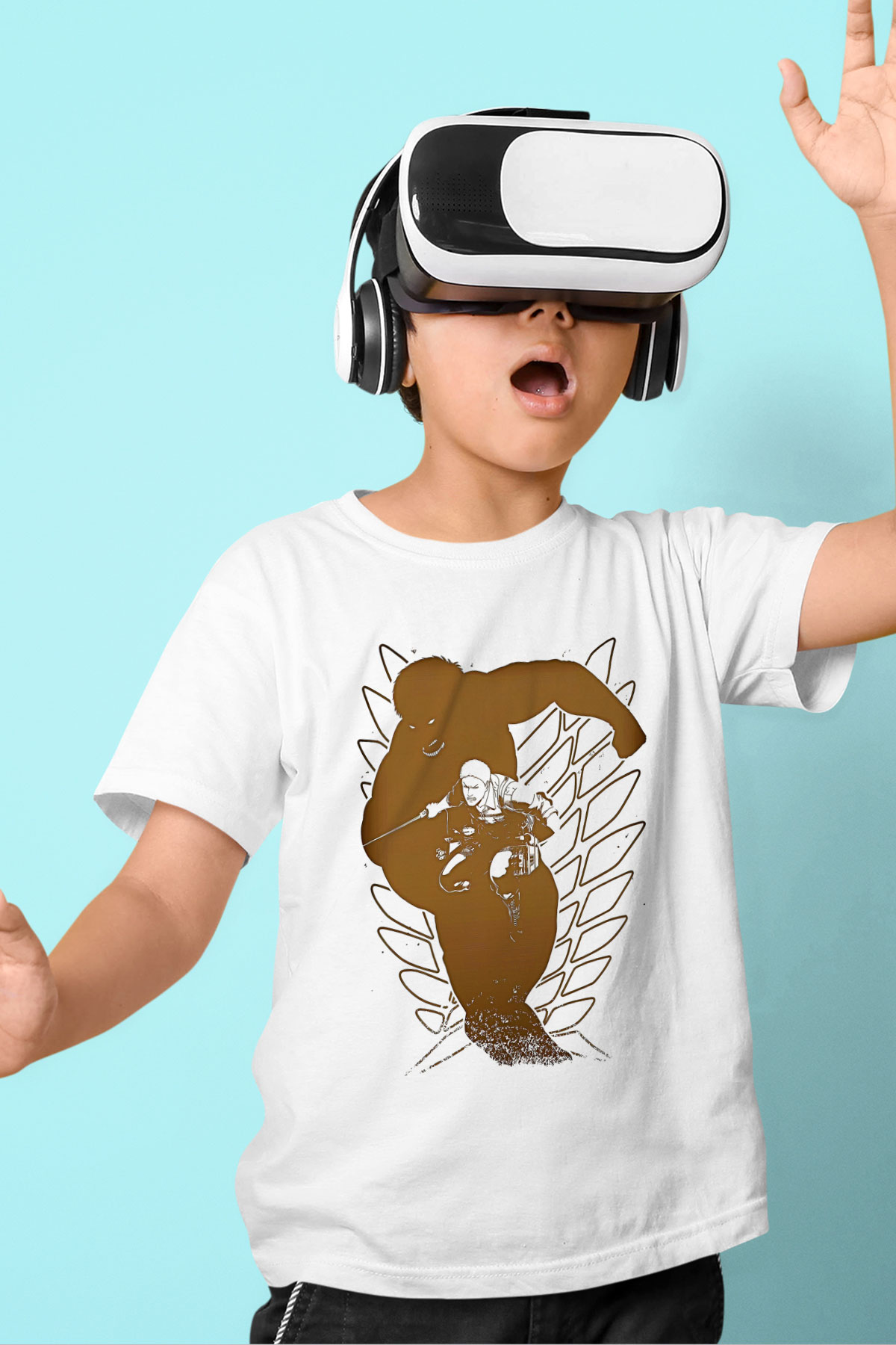 Attack On Titan Baskılı Unisex Siyah Çocuk Tişört - Tshirt
