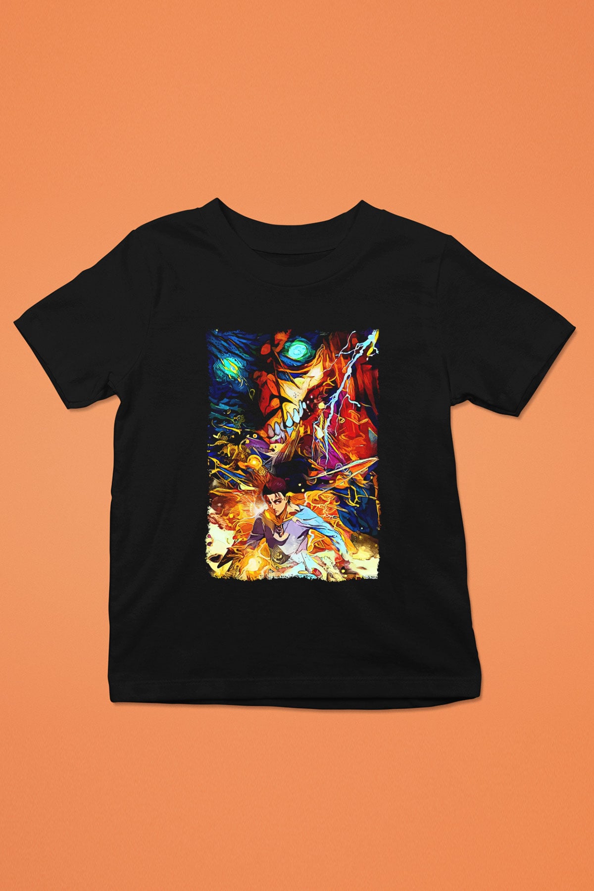 Attack On Titan Baskılı Unisex Siyah Çocuk Tişört - Tshirt