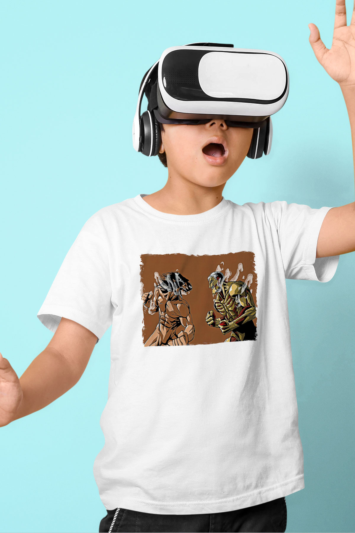 Attack On Titan Baskılı Unisex Siyah Çocuk Tişört - Tshirt