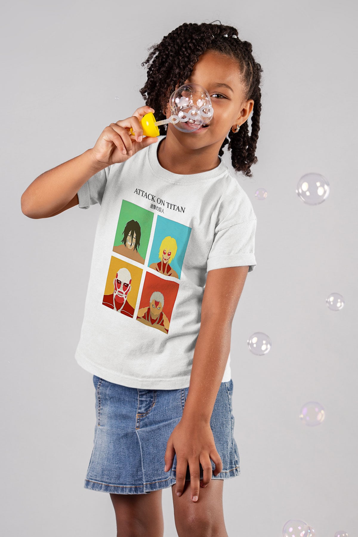 Attack On Titan Baskılı Unisex Siyah Çocuk Tişört - Tshirt