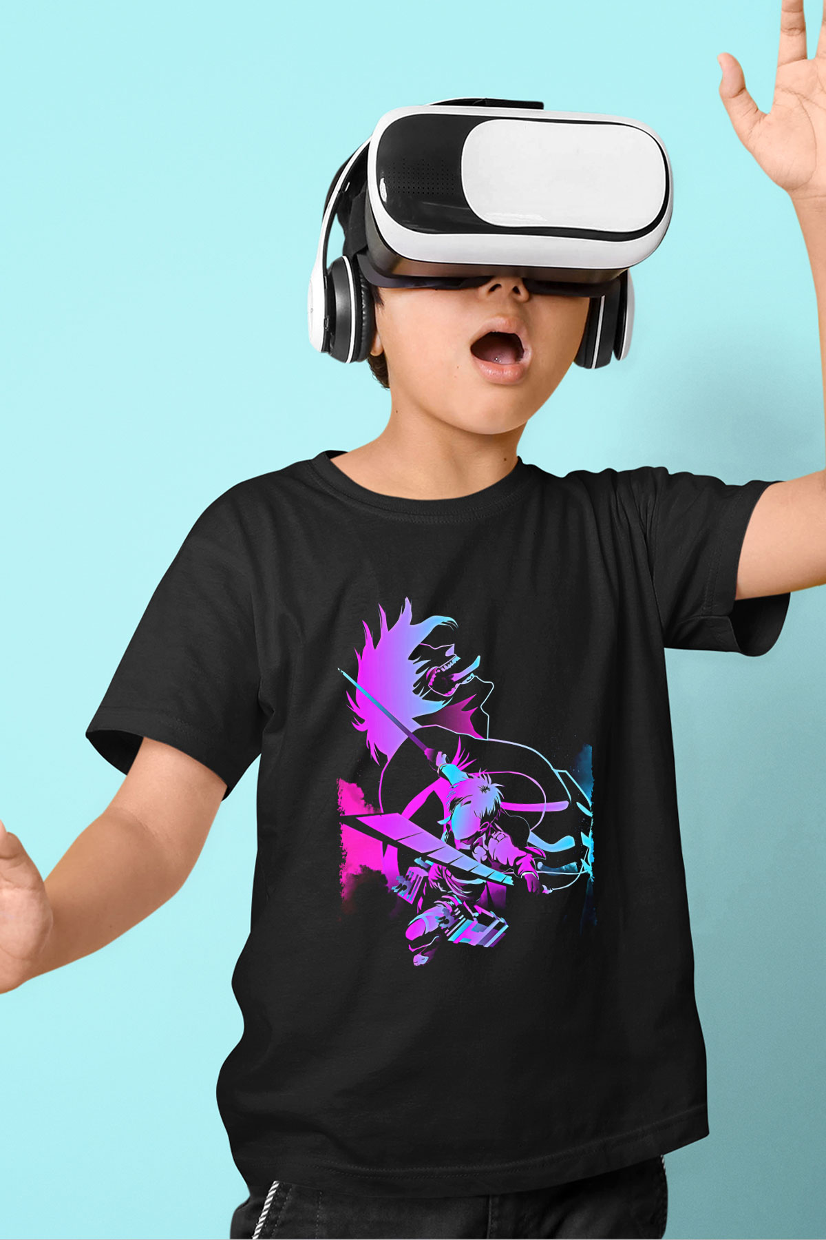 Attack On Titan Baskılı Unisex Siyah Çocuk Tişört - Tshirt