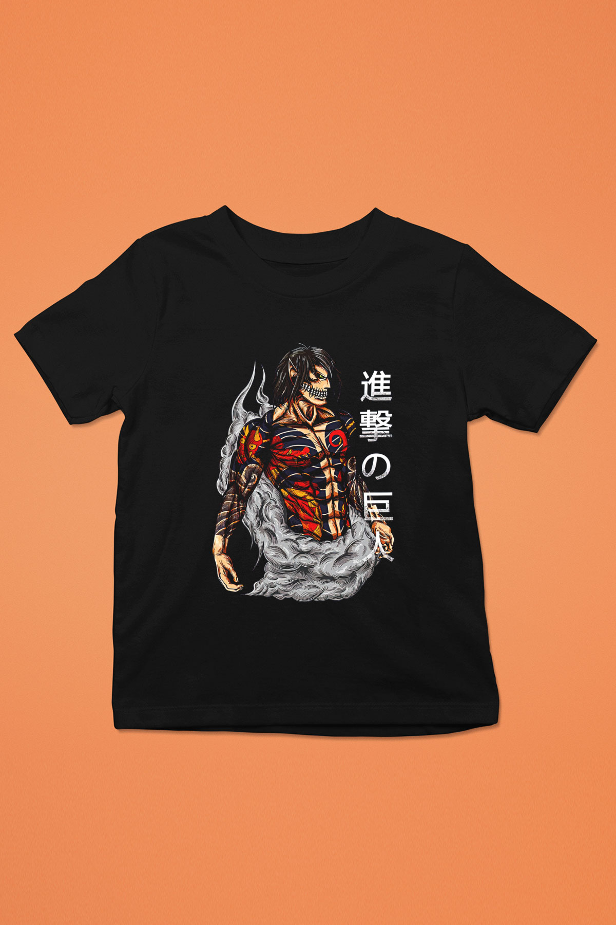 Attack On Titan Baskılı Unisex Siyah Çocuk Tişört - Tshirt