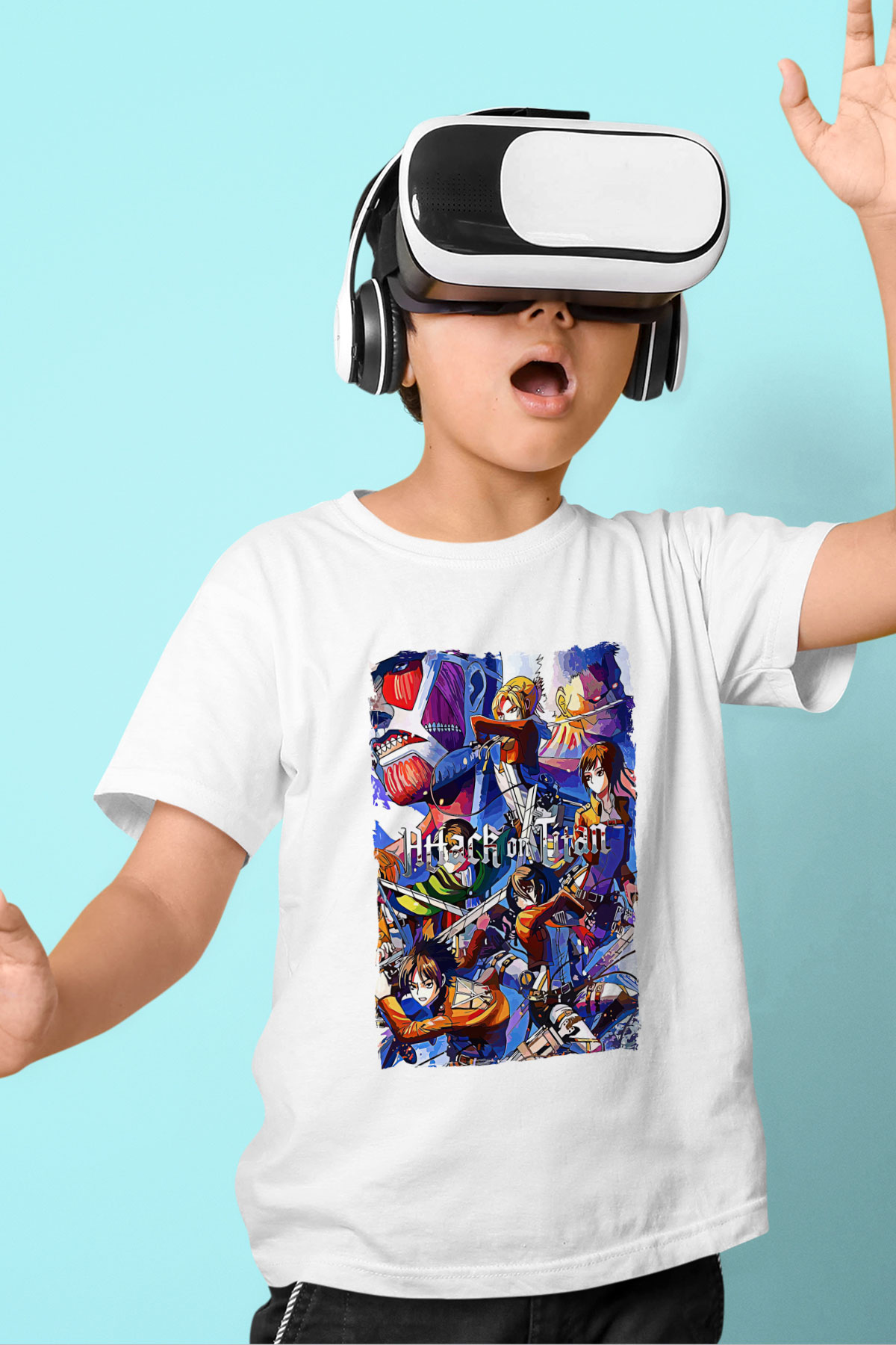 Attack On Titan Baskılı Unisex Siyah Çocuk Tişört - Tshirt