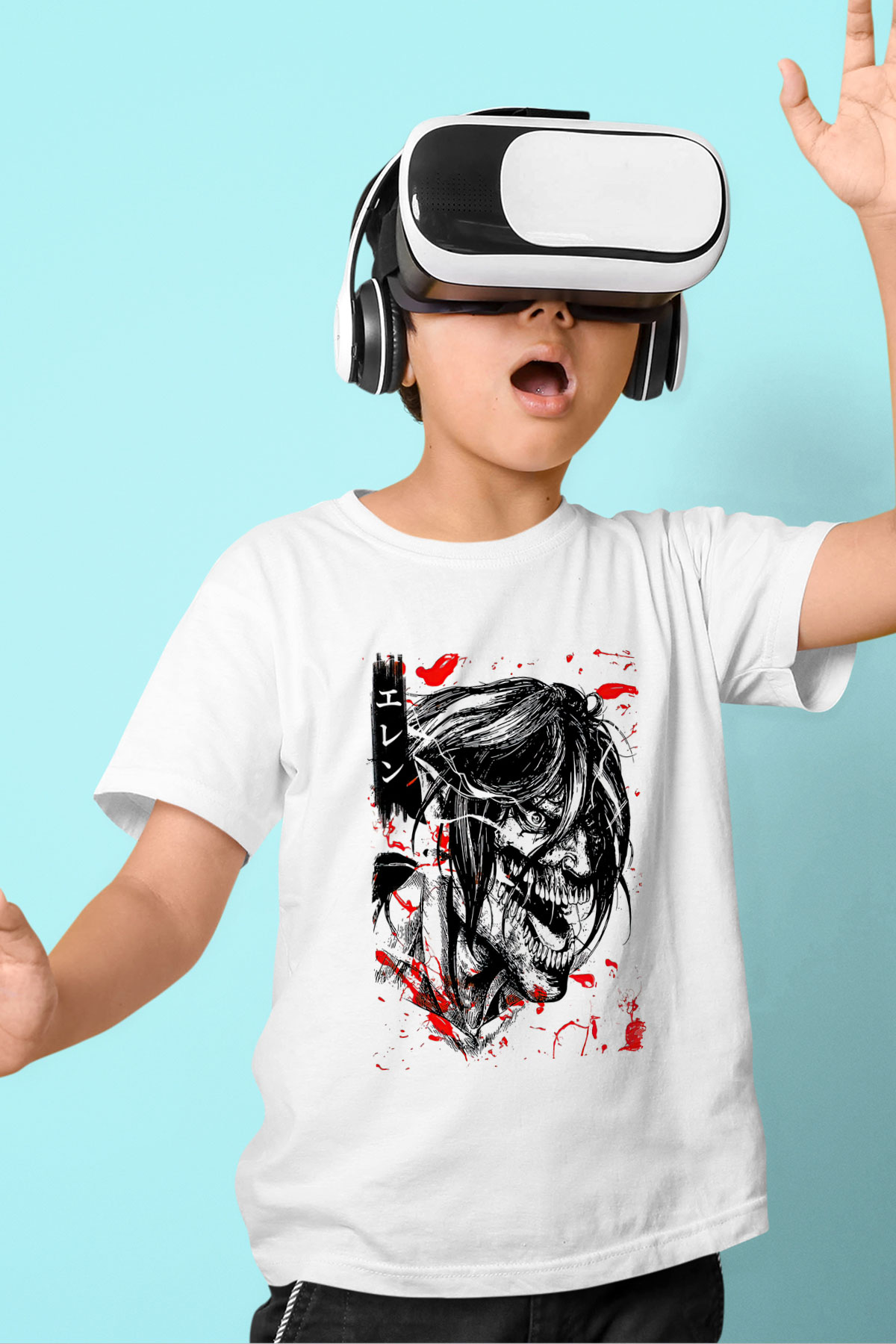 Attack On Titan Baskılı Unisex Siyah Çocuk Tişört - Tshirt
