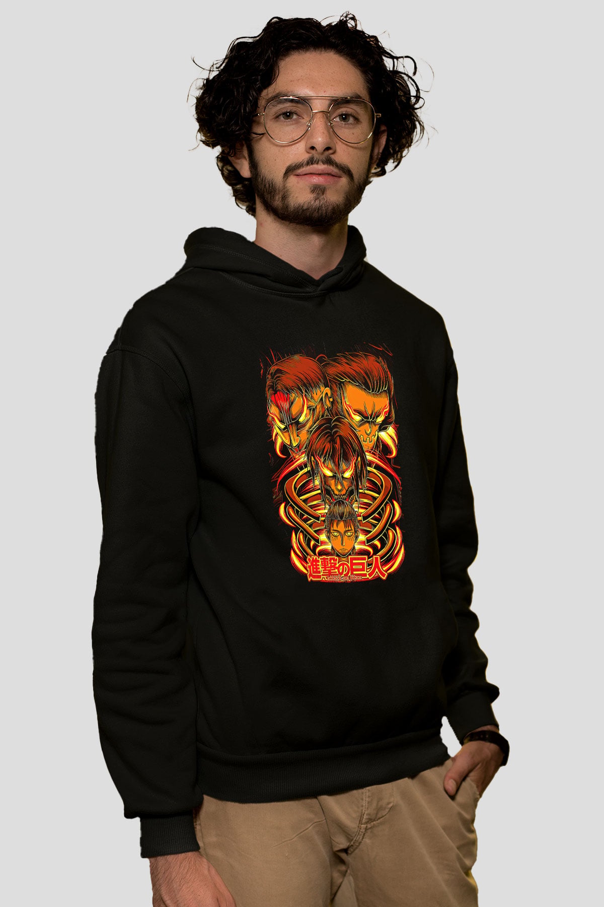 Attack On Titan Baskılı Unisex Siyah Hoodie
