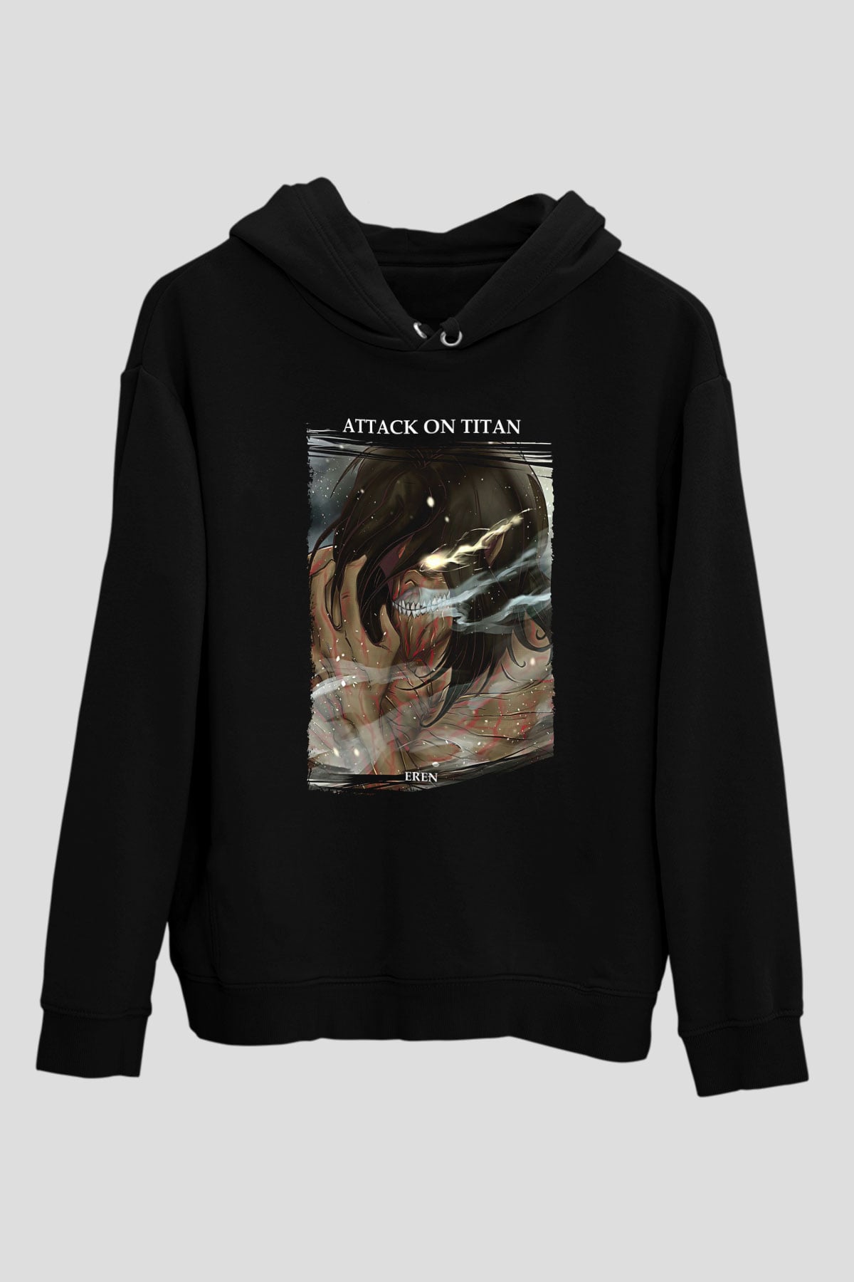 Attack On Titan Baskılı Unisex Siyah Hoodie
