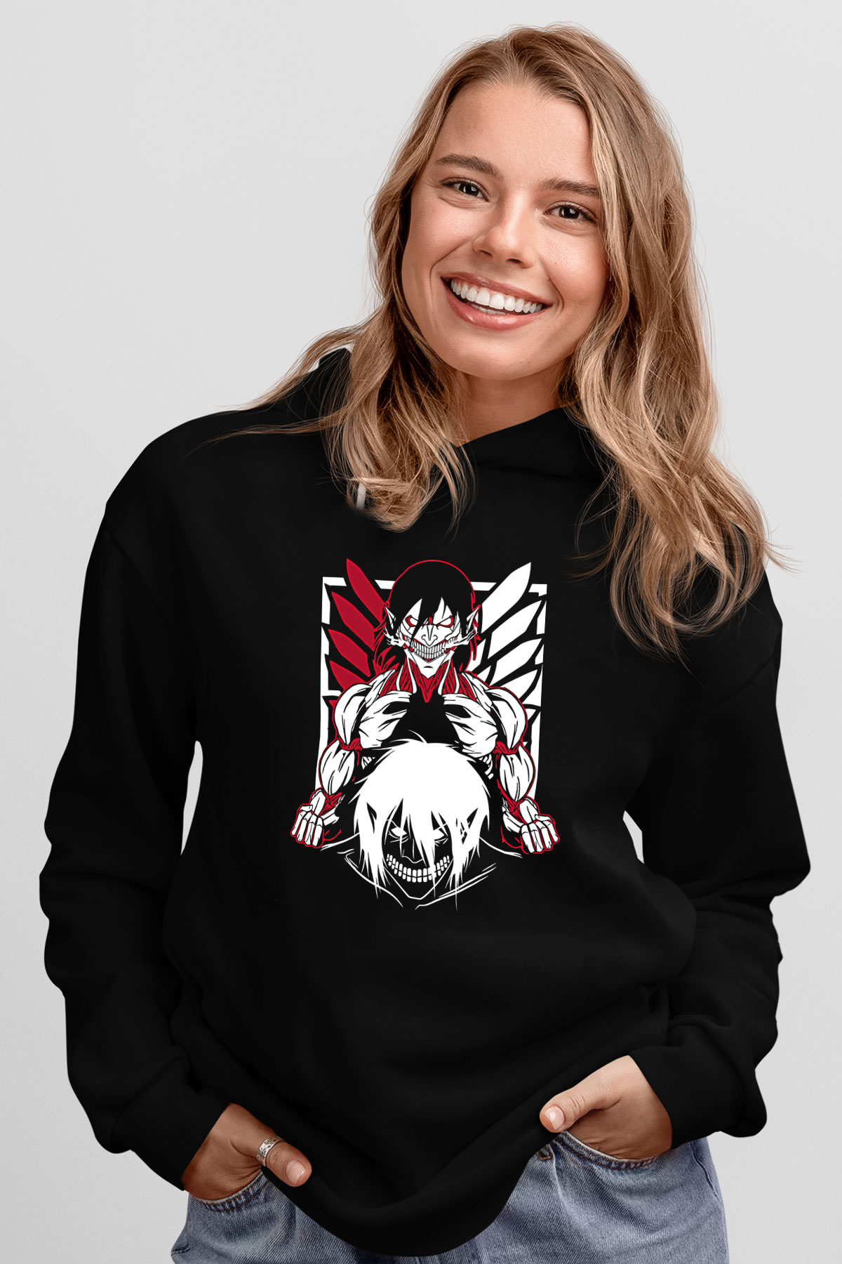 Attack On Titan Baskılı Unisex Siyah Hoodie