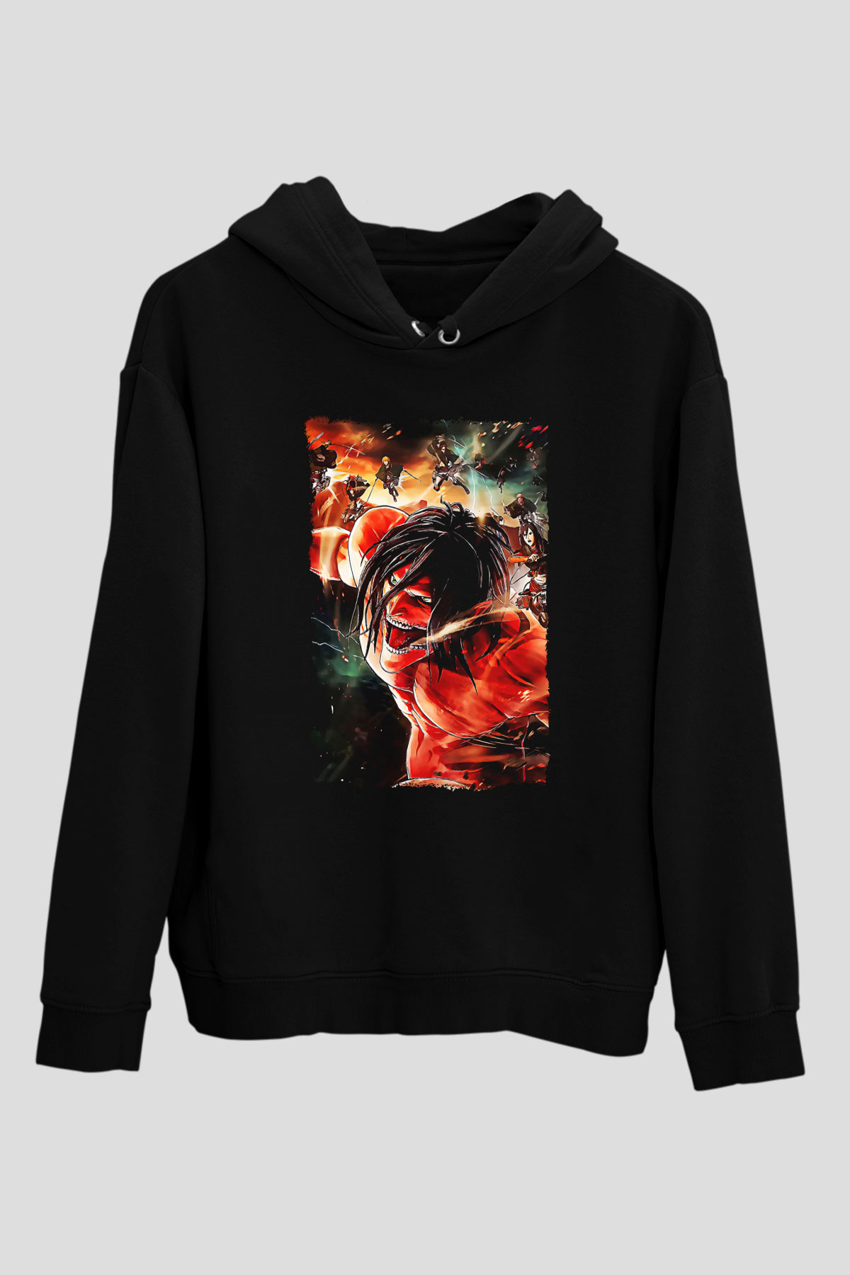 Attack On Titan Baskılı Unisex Siyah Hoodie