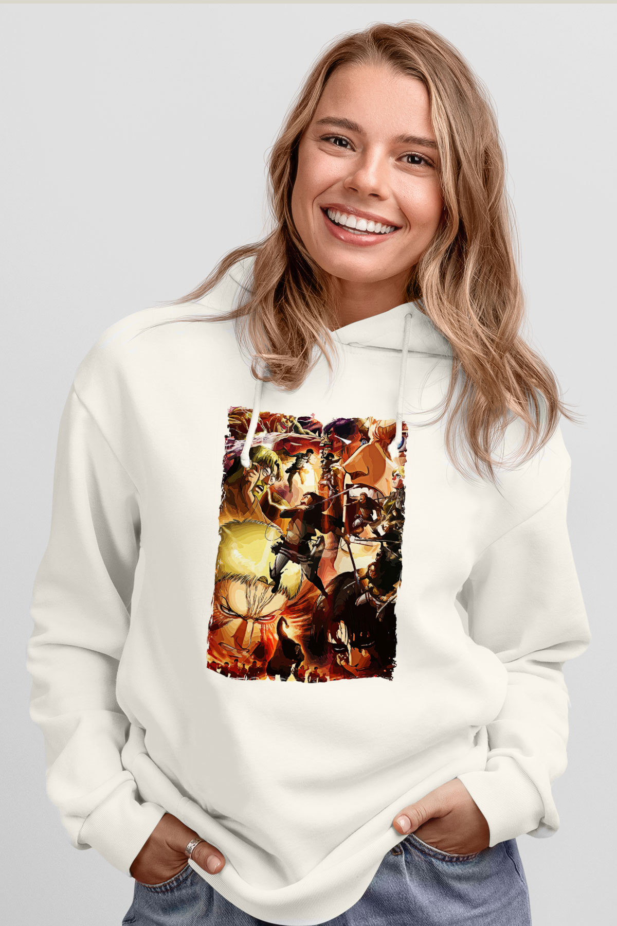 Attack On Titan Baskılı Unisex Siyah Hoodie