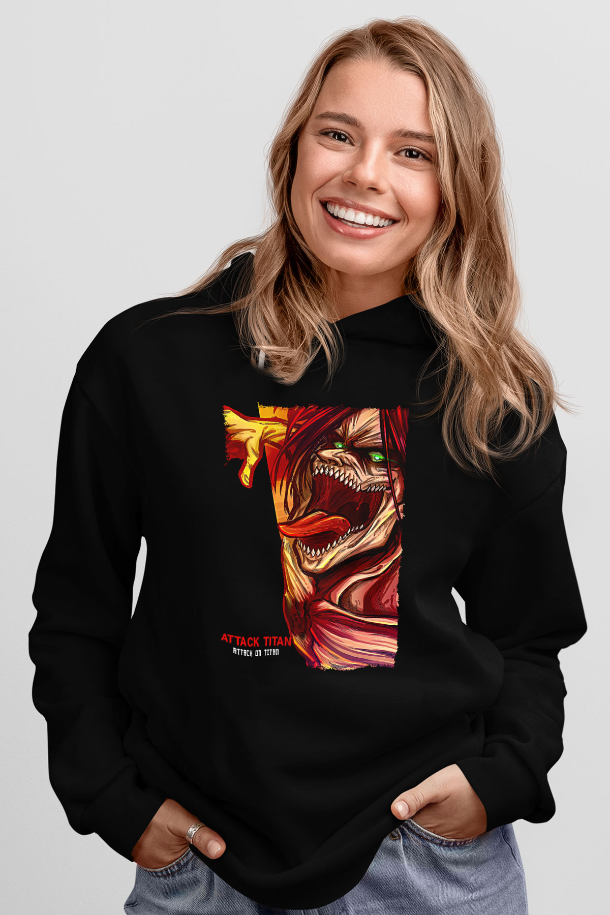 Attack On Titan Baskılı Unisex Siyah Hoodie