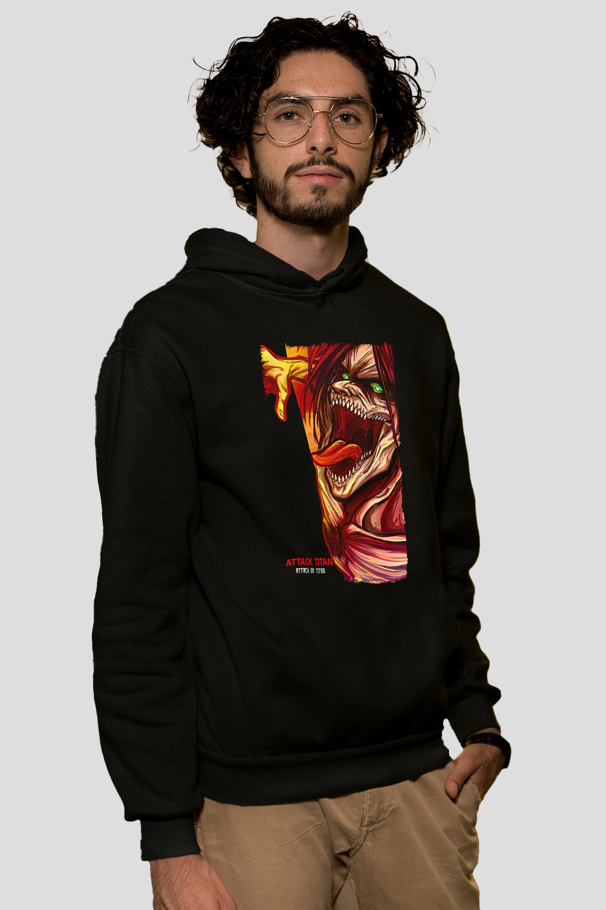 Attack On Titan Baskılı Unisex Siyah Hoodie