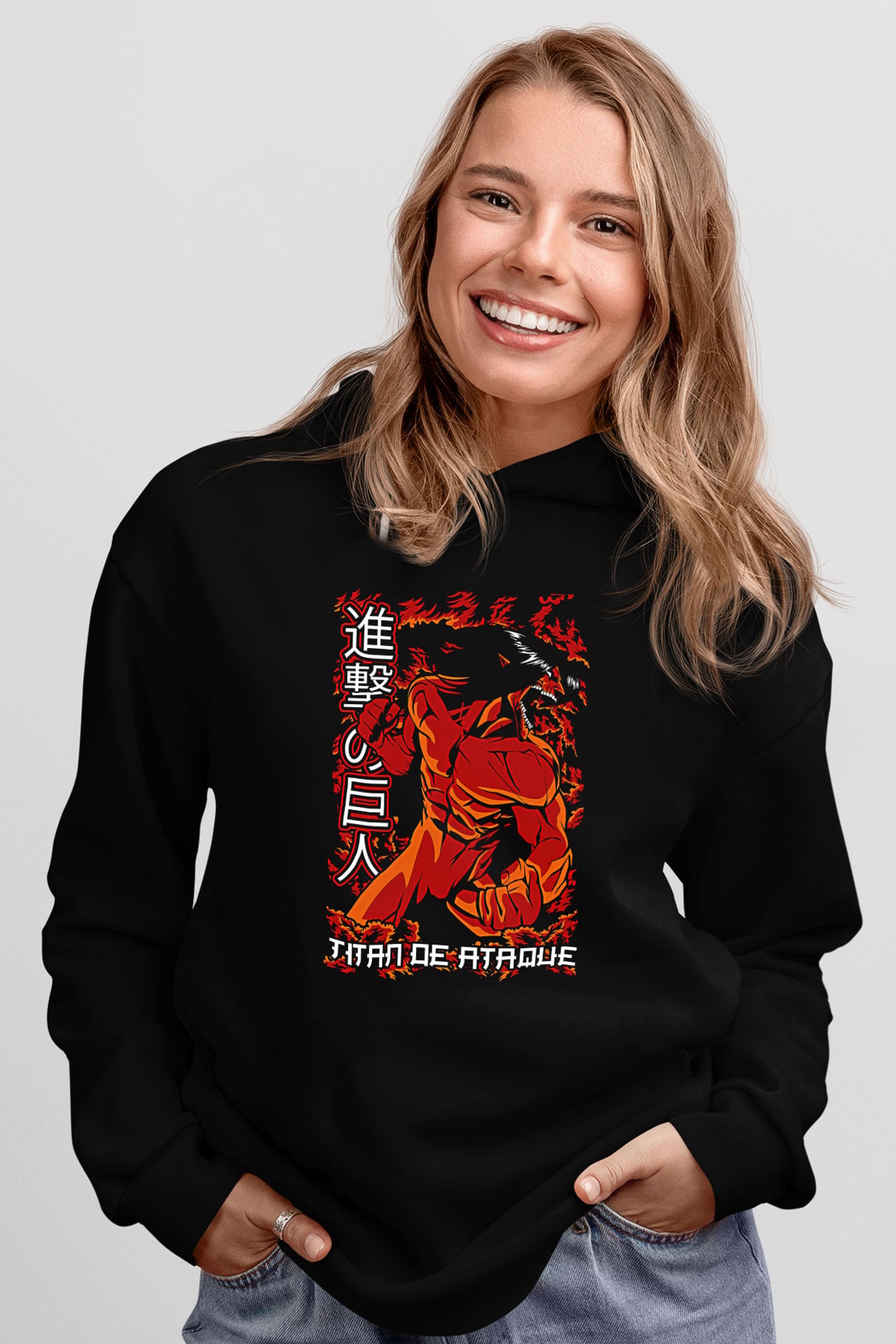 Attack On Titan Baskılı Unisex Siyah Hoodie