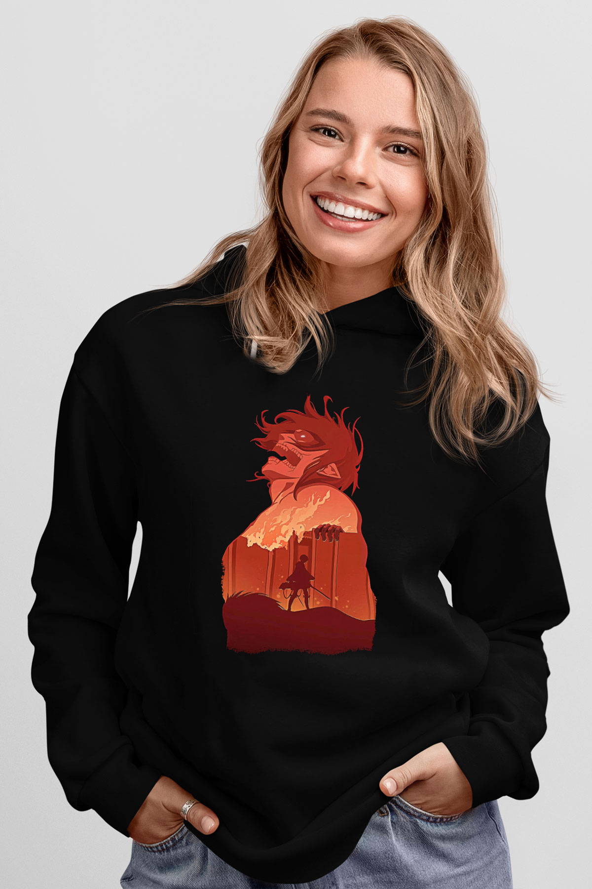 Attack On Titan Baskılı Unisex Siyah Hoodie