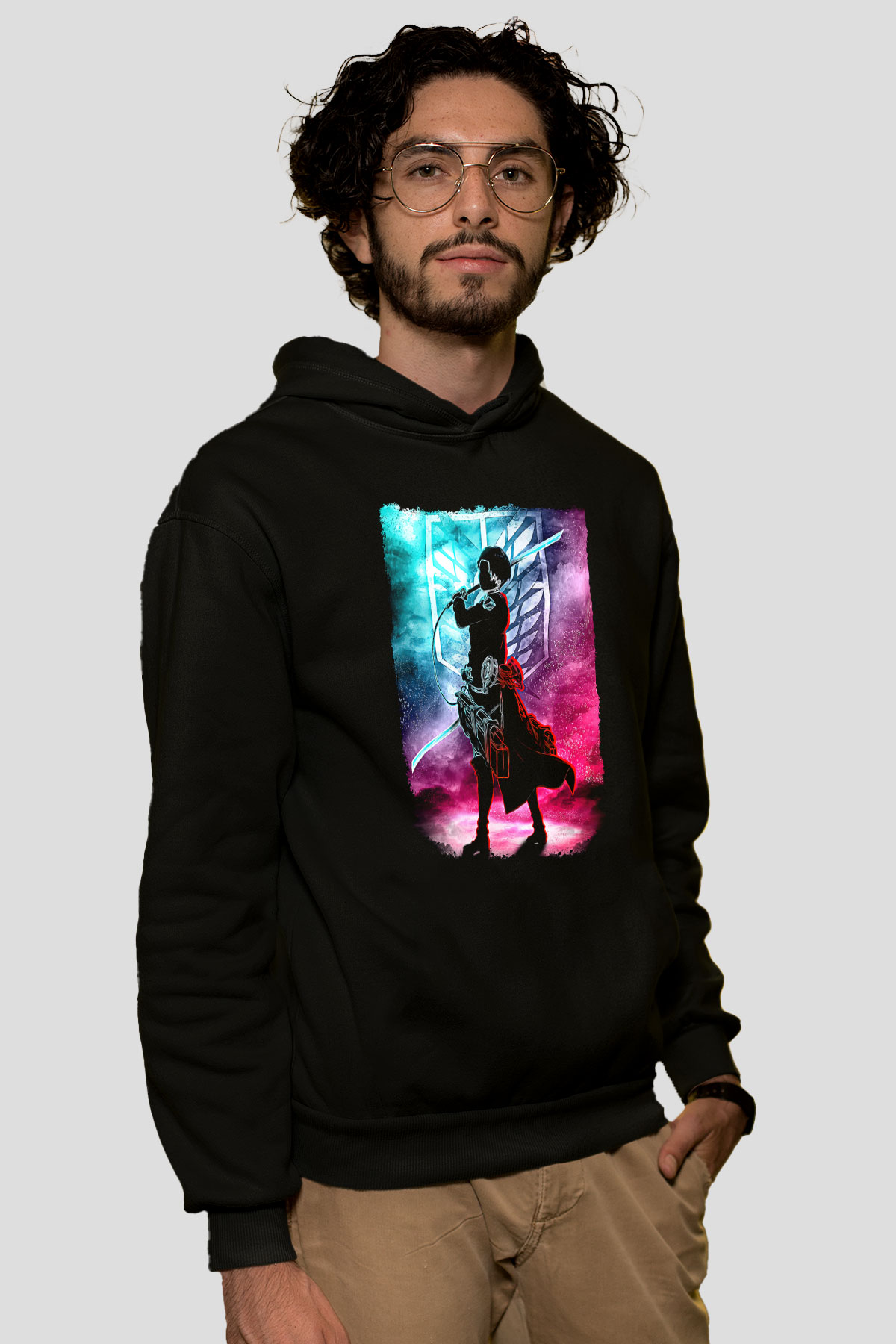 Attack On Titan Baskılı Unisex Siyah Hoodie