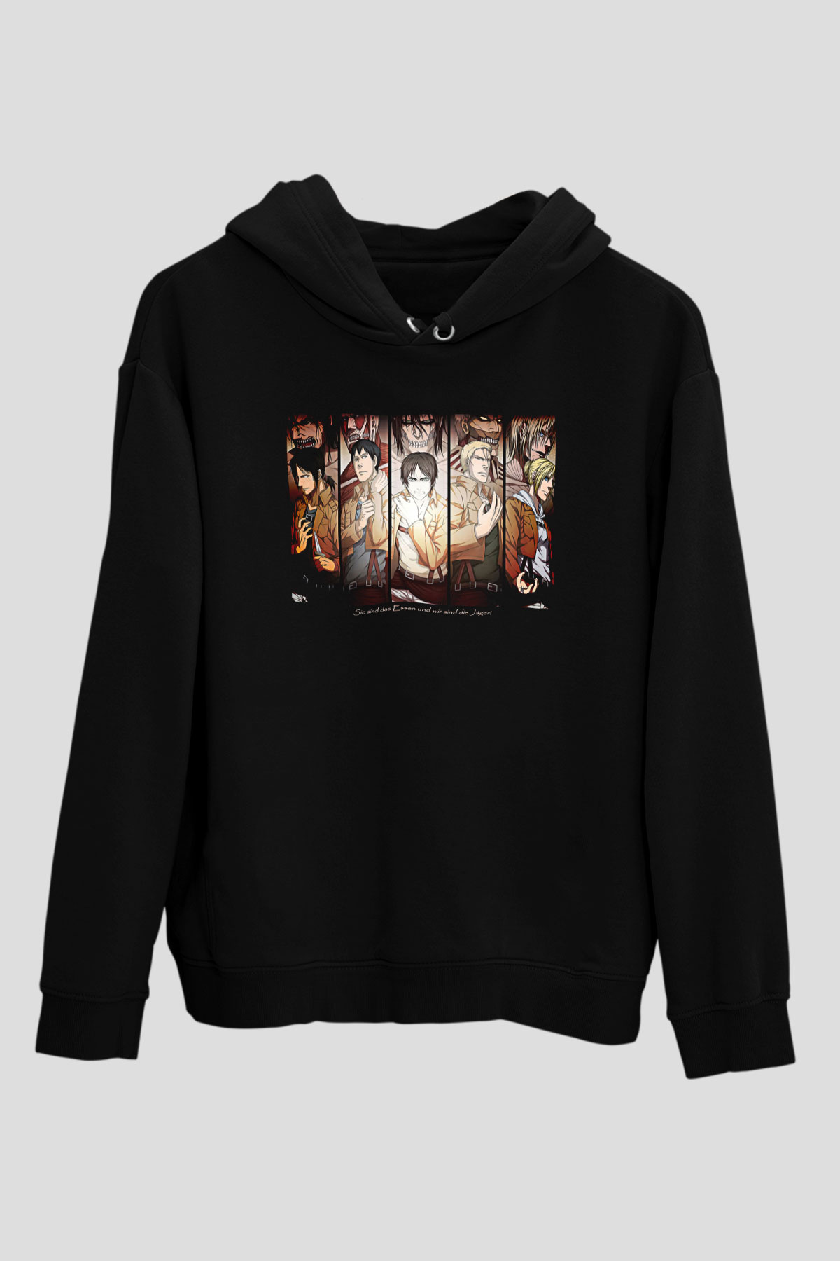 Attack On Titan Baskılı Unisex Siyah Hoodie