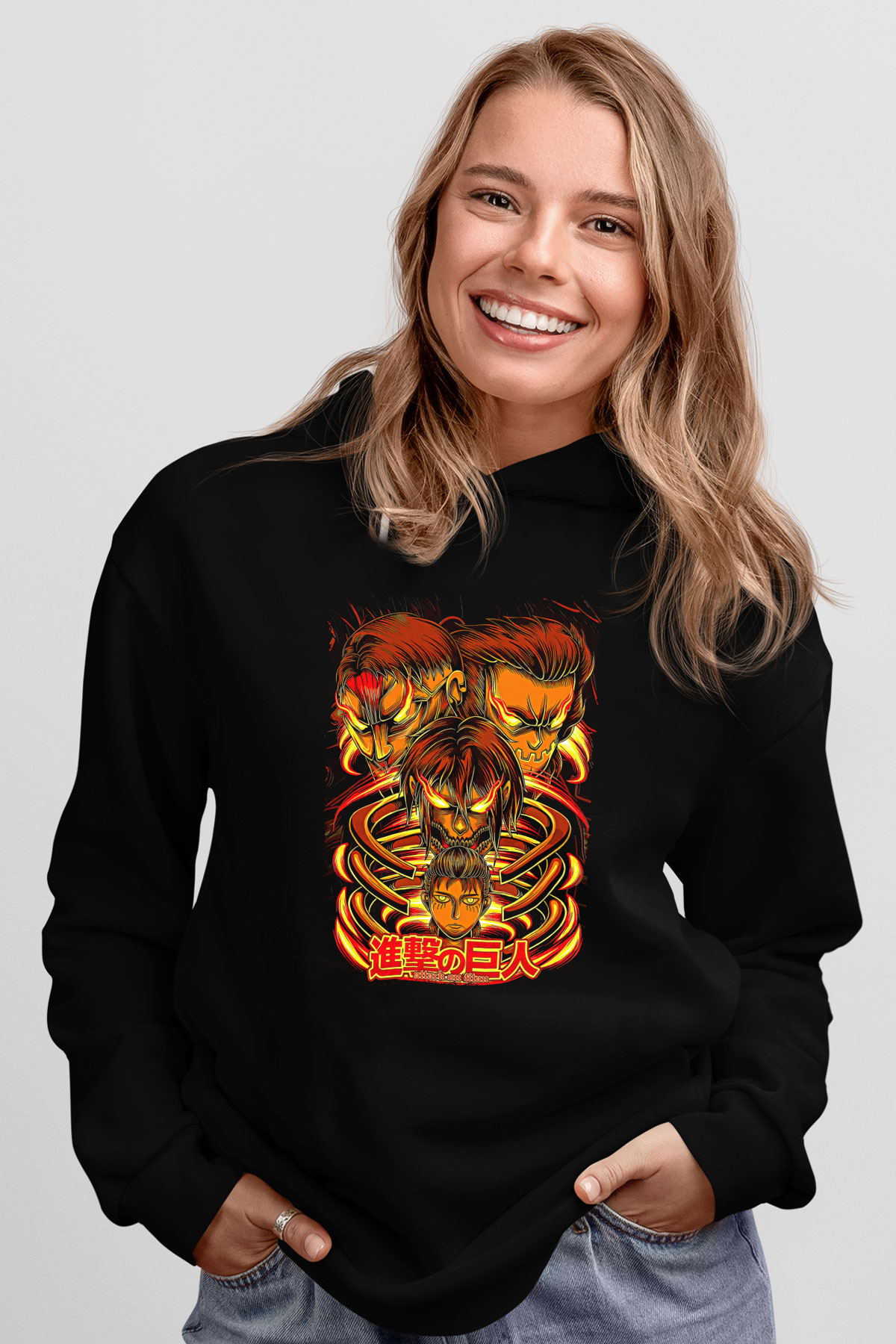 Attack On Titan Baskılı Unisex Siyah Hoodie